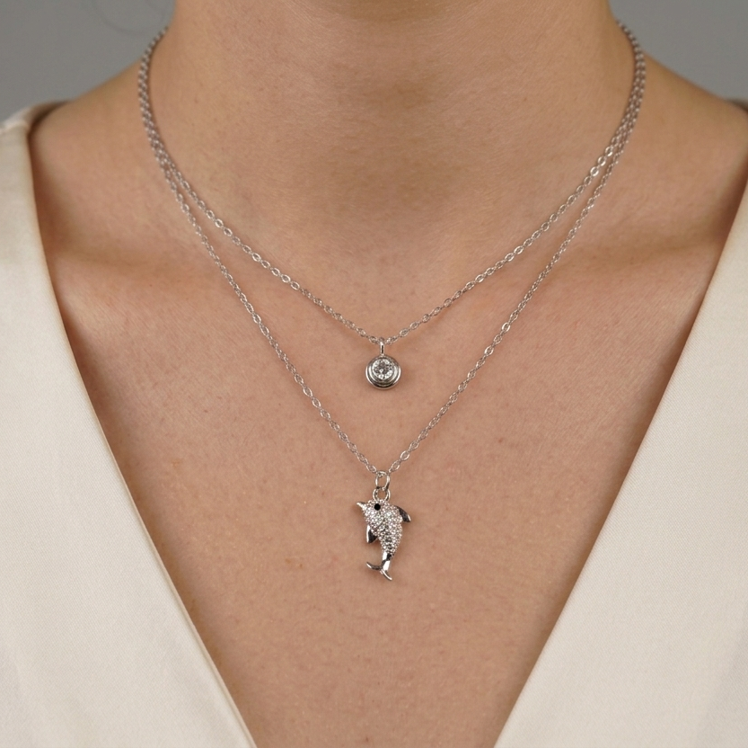 Close-up of anti-tarnish minimal layering necklace for daily wear