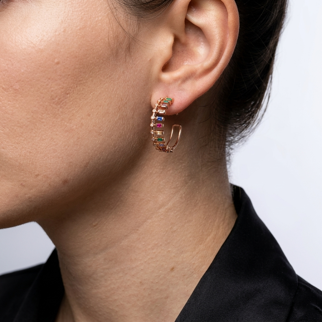 Close-up of hypoallergenic sterling silver multi-tone hoops for luxury styling