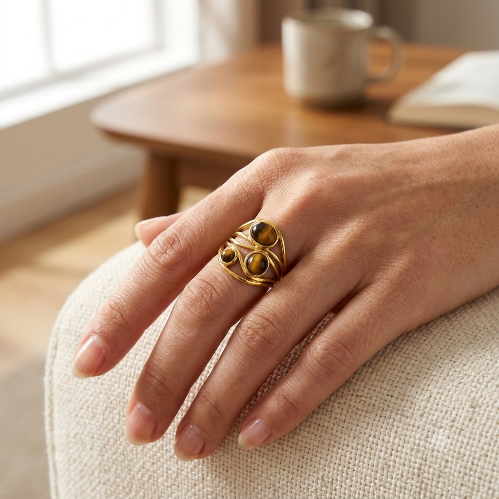     Contemporary tiger eye statement ring crafted from premium 304 stainless steel.