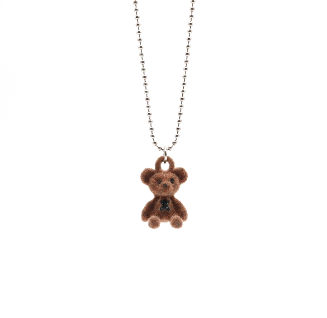 Cute teddy bear plush pendant necklace with silver tone Chain by Civaro
