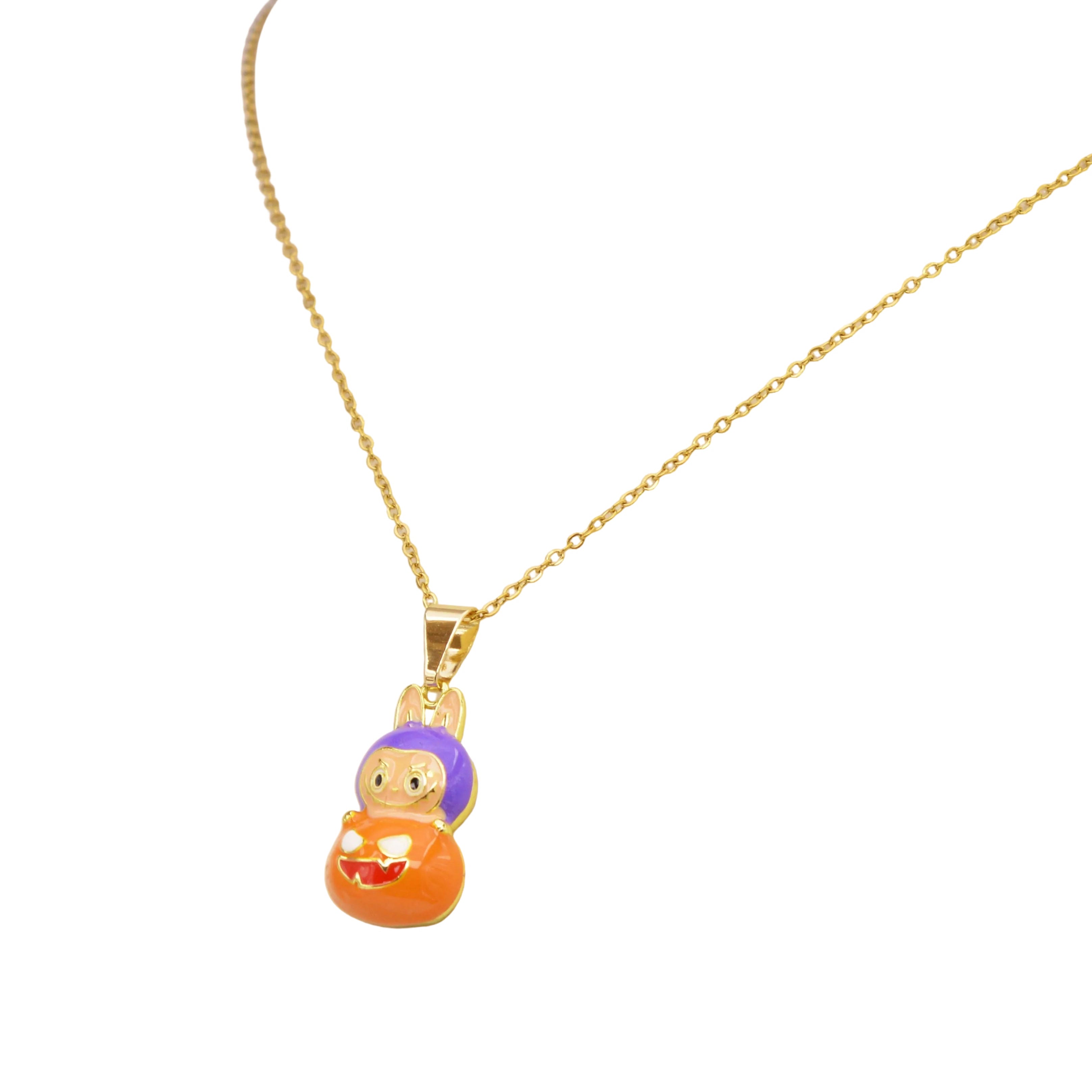 Minimal streetwear style enamel pendant necklace for everyday wear
Bold stainless steel character charm necklace with enamel detailing