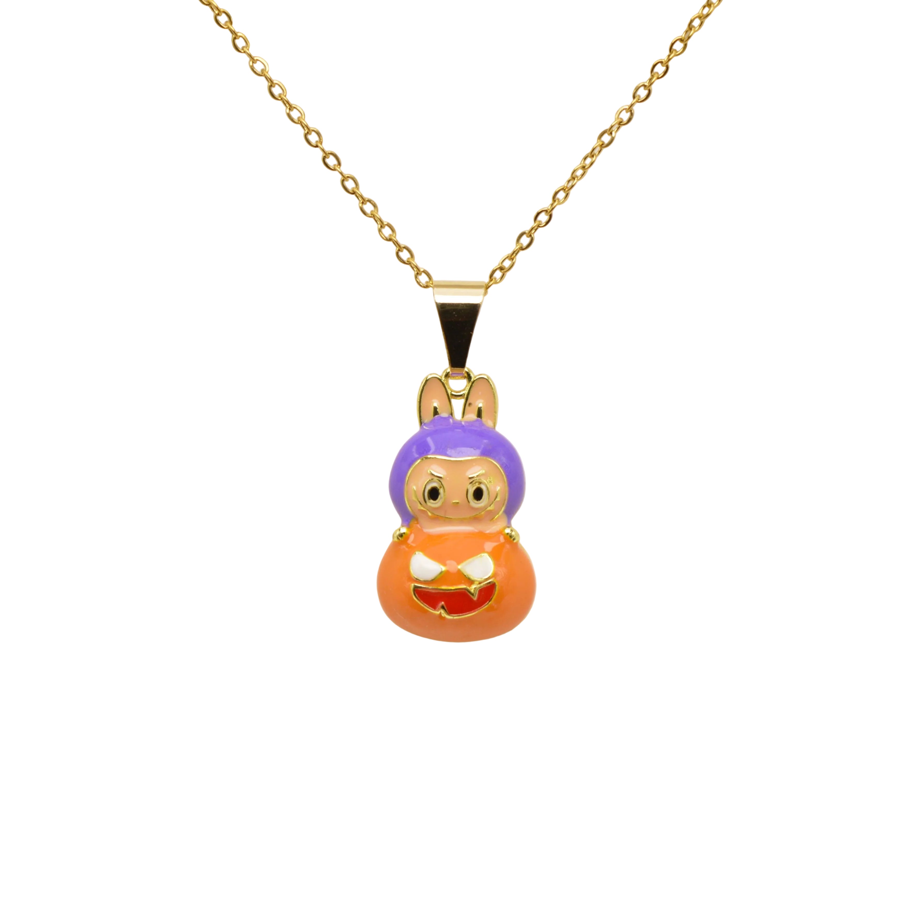 Enamel character pendant necklace in stainless steel with playful design