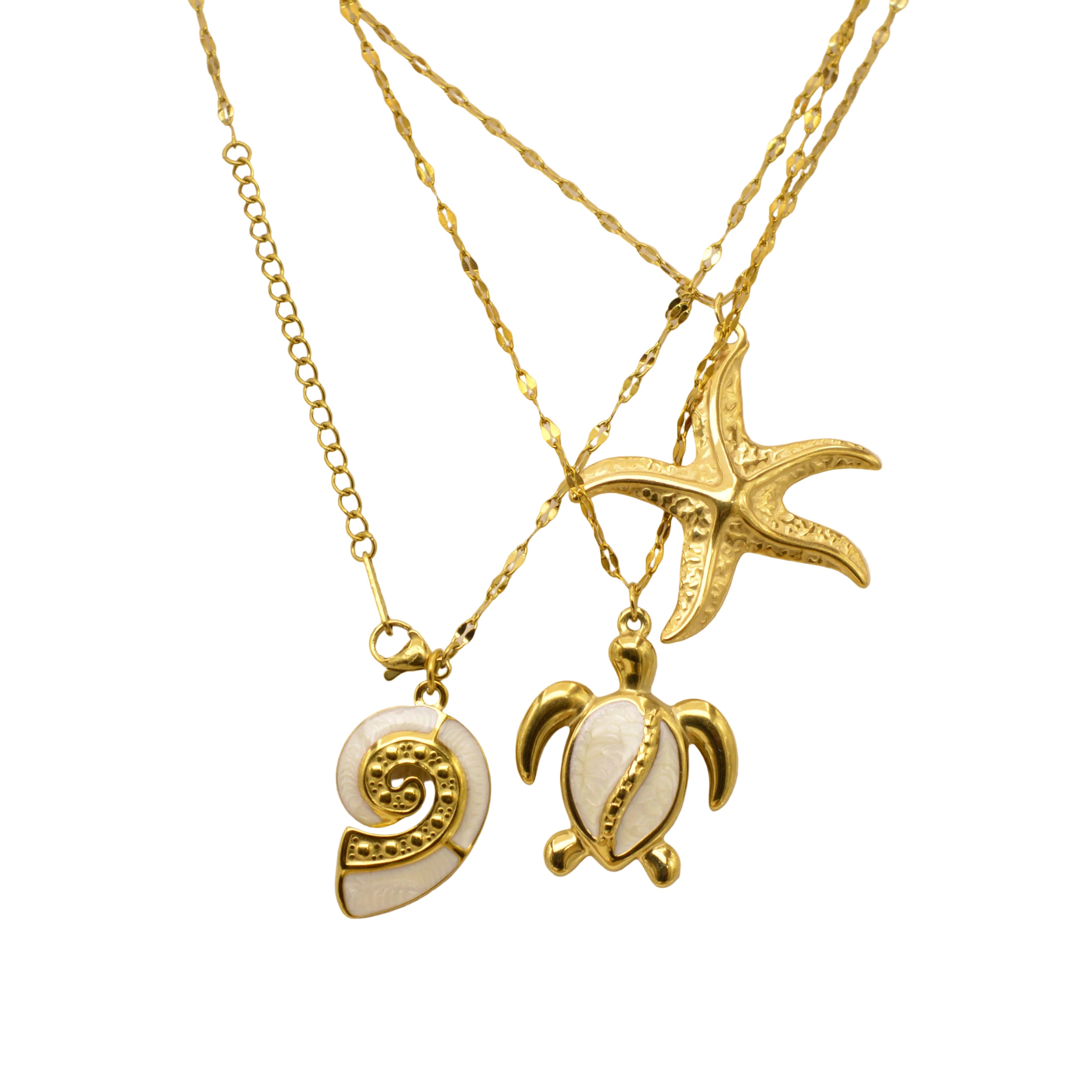 Ocean treasures pendant necklace set with starfish turtle and shell pendants