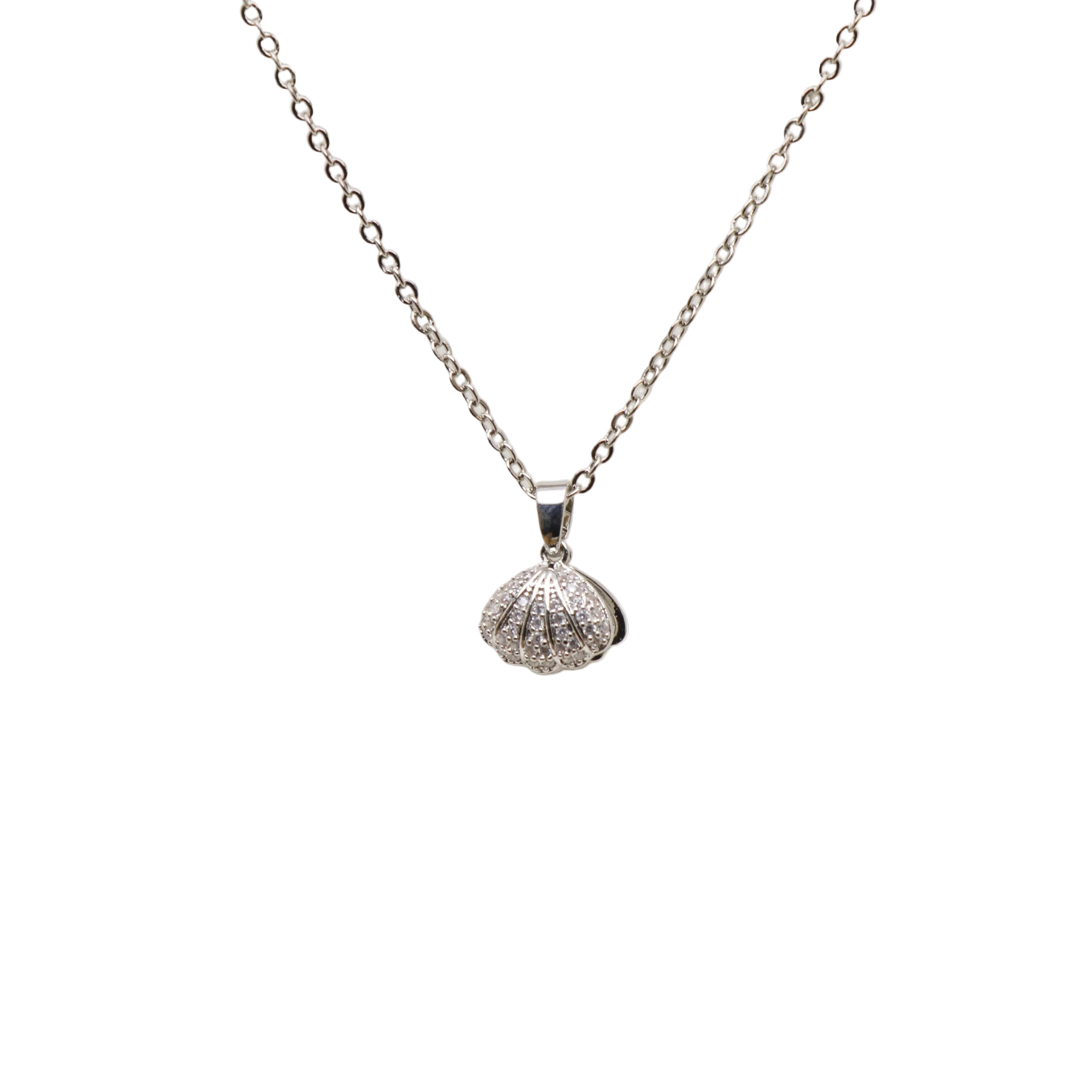 Pearl shell pendant necklace crafted from stainless steel
