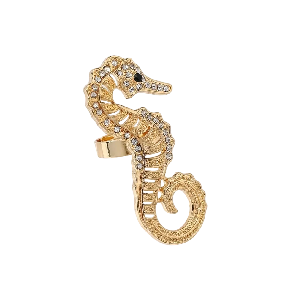 Detailed seahorse ring with crystal embellishments