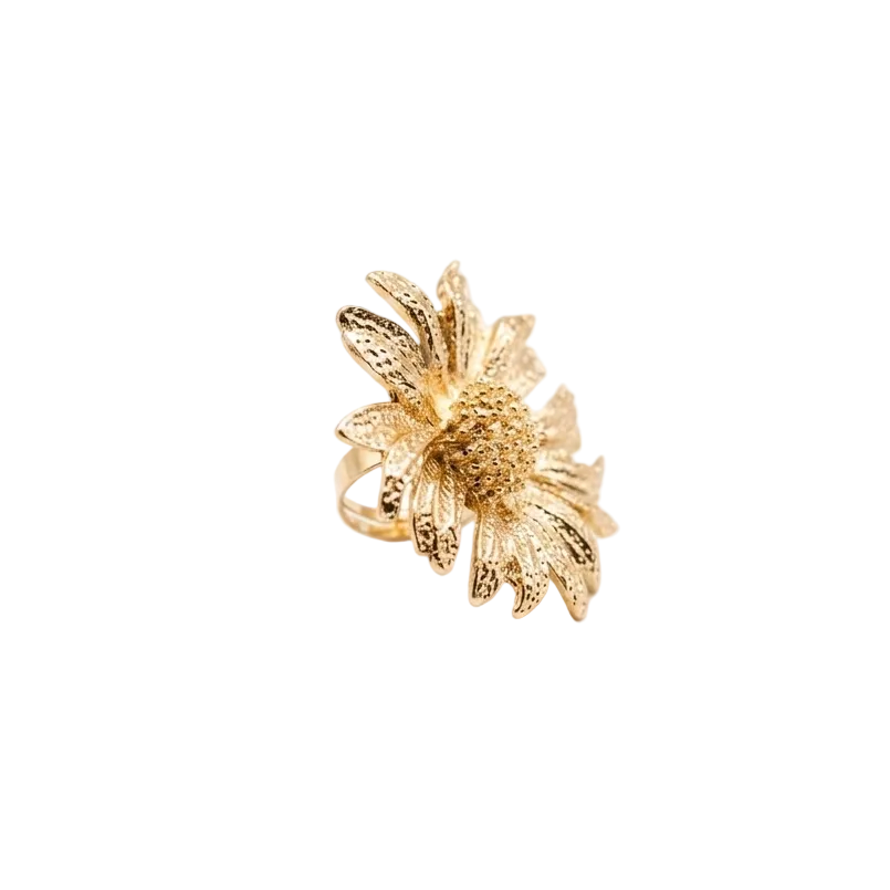     Elegant oversized floral ring with adjustable band.