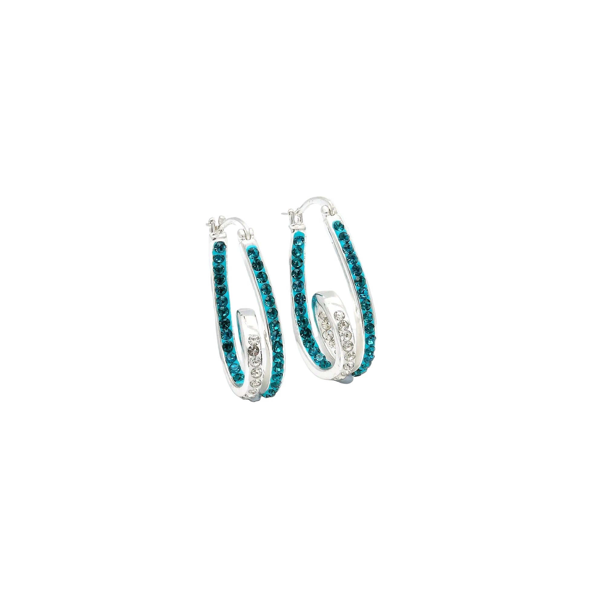 Azure double hoop crystal earrings with blue and clear crystal detailing