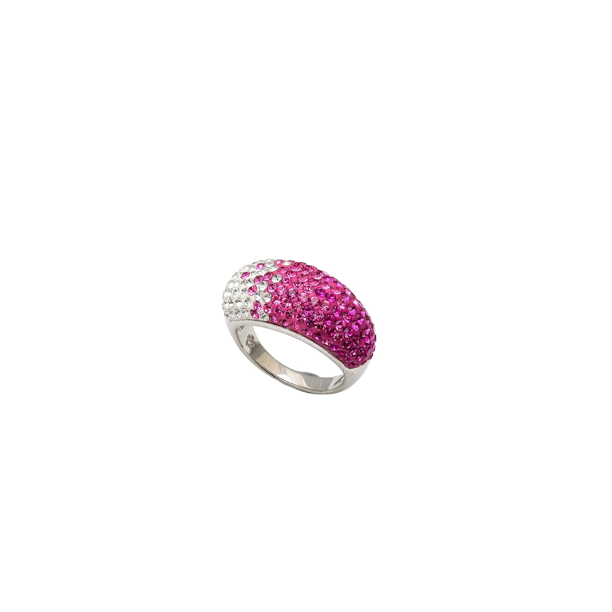 Signature Fuchsia Ombré Dome ring, a handcrafted silver-plated band featuring a clear-to-fuchsia crystal gradient and smooth dome architecture