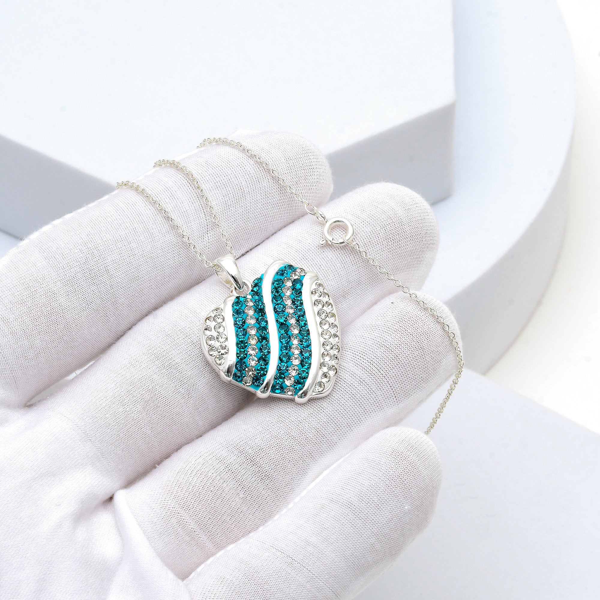 Teal Wave Heart Necklace