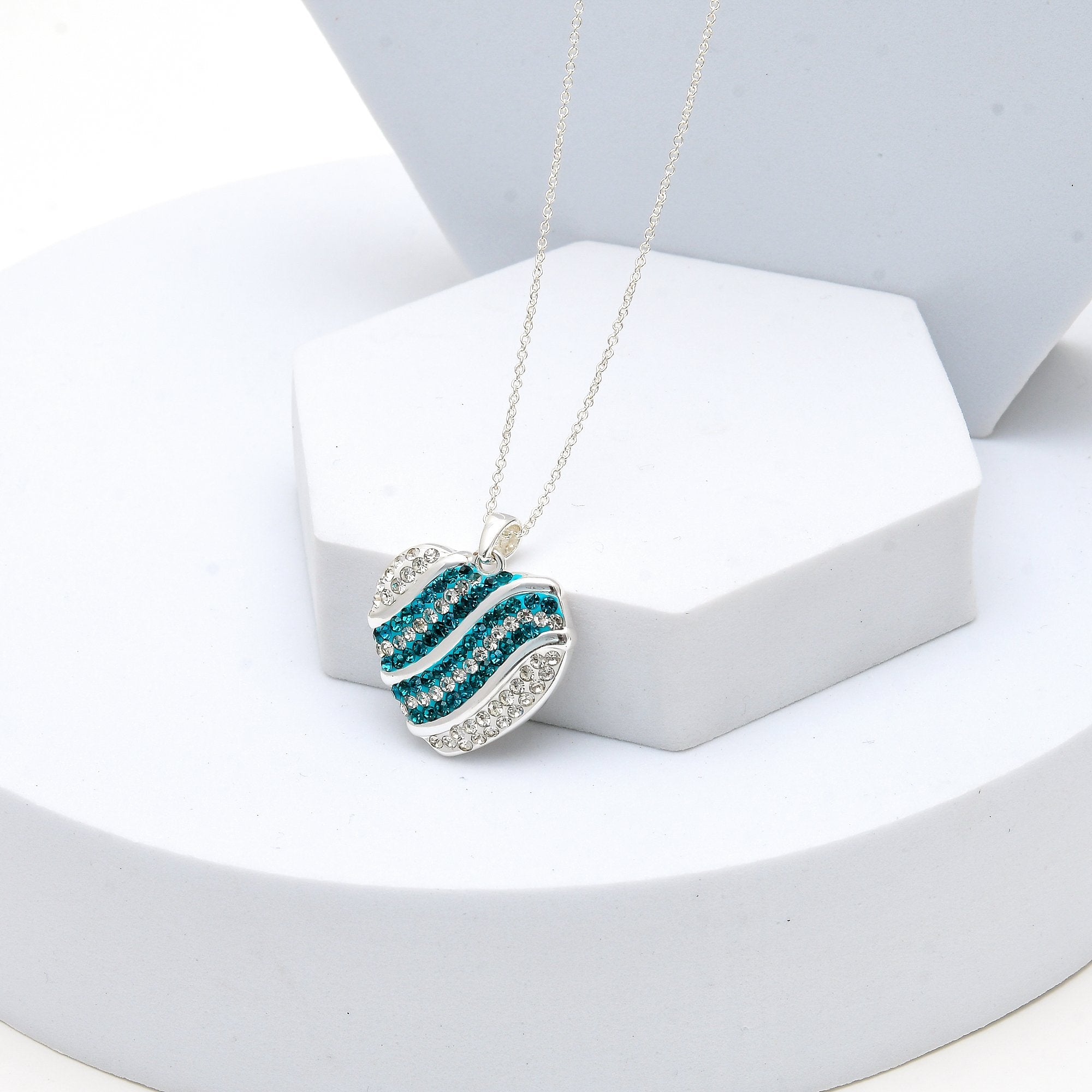 Teal Wave Heart Necklace