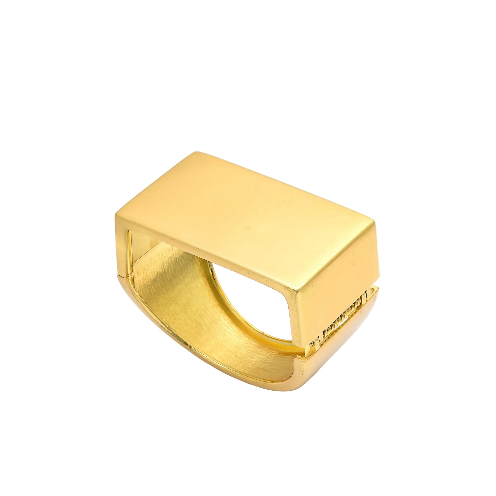 Signature Architectural Cuff, a handcrafted gold tone stainless steel bracelet featuring a bold, wide-profile structural design