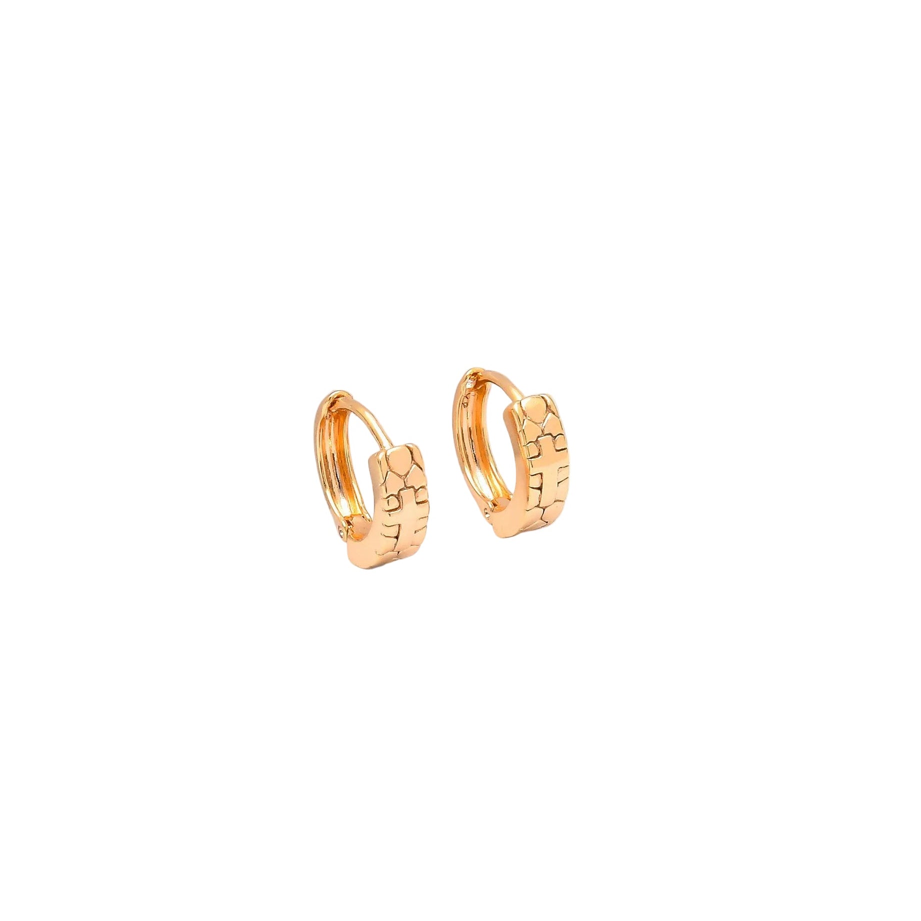 Minimal stainless steel ARC cross mini hoop earrings for everyday wear
