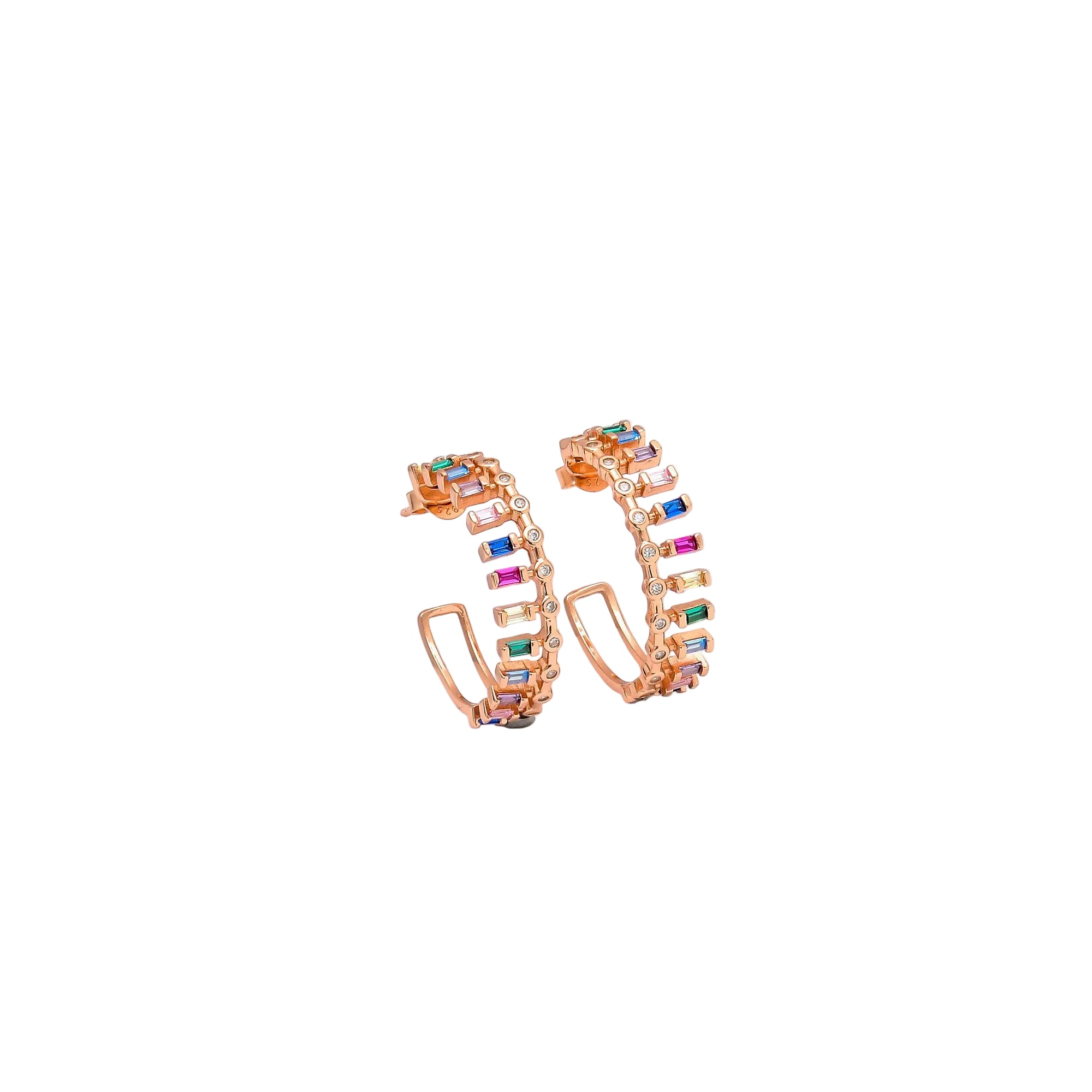 Multi-tone 925 sterling silver AURAE hoop earrings with rose gold rhodium plated finish