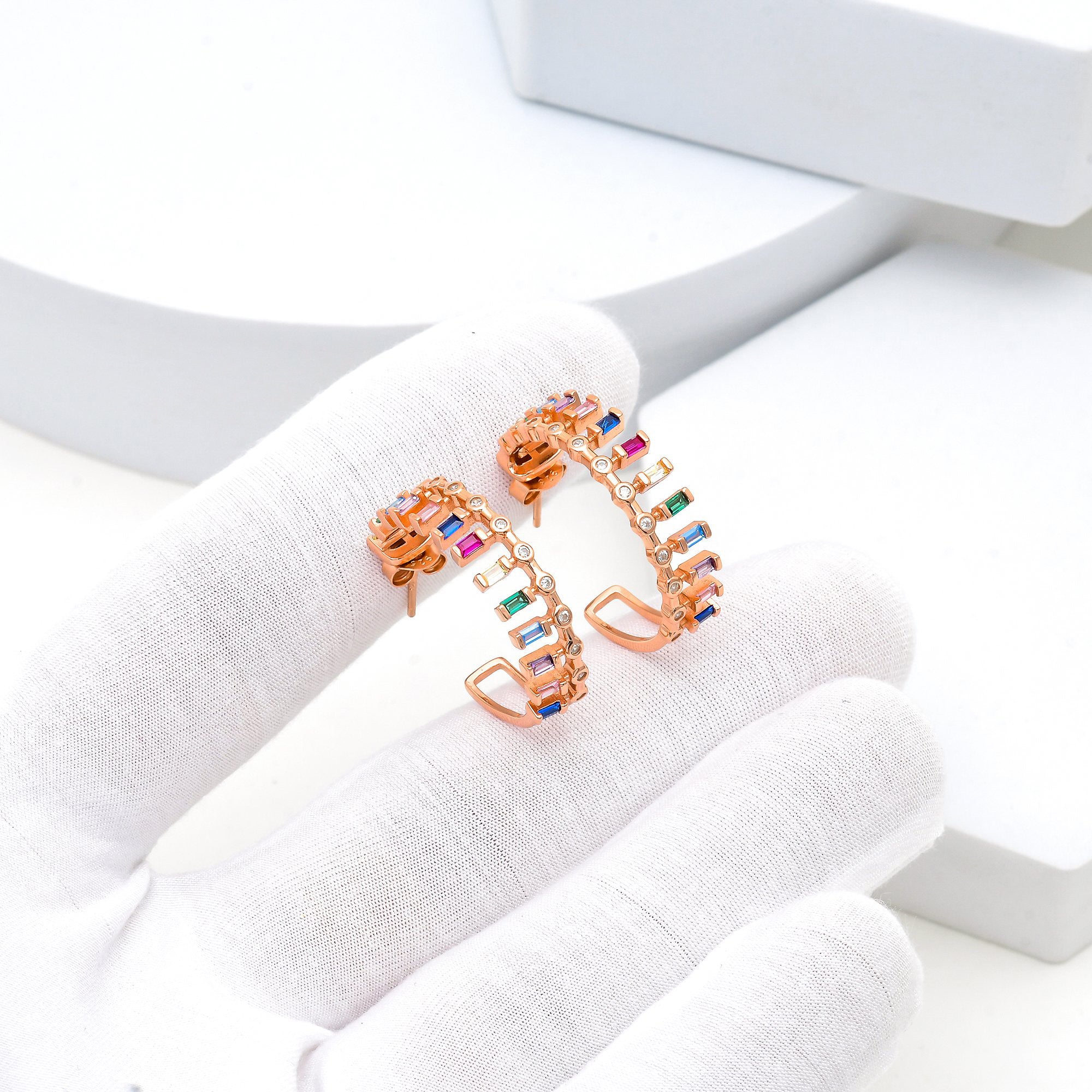 Close-up of hypoallergenic sterling silver multi-tone hoops for luxury styling