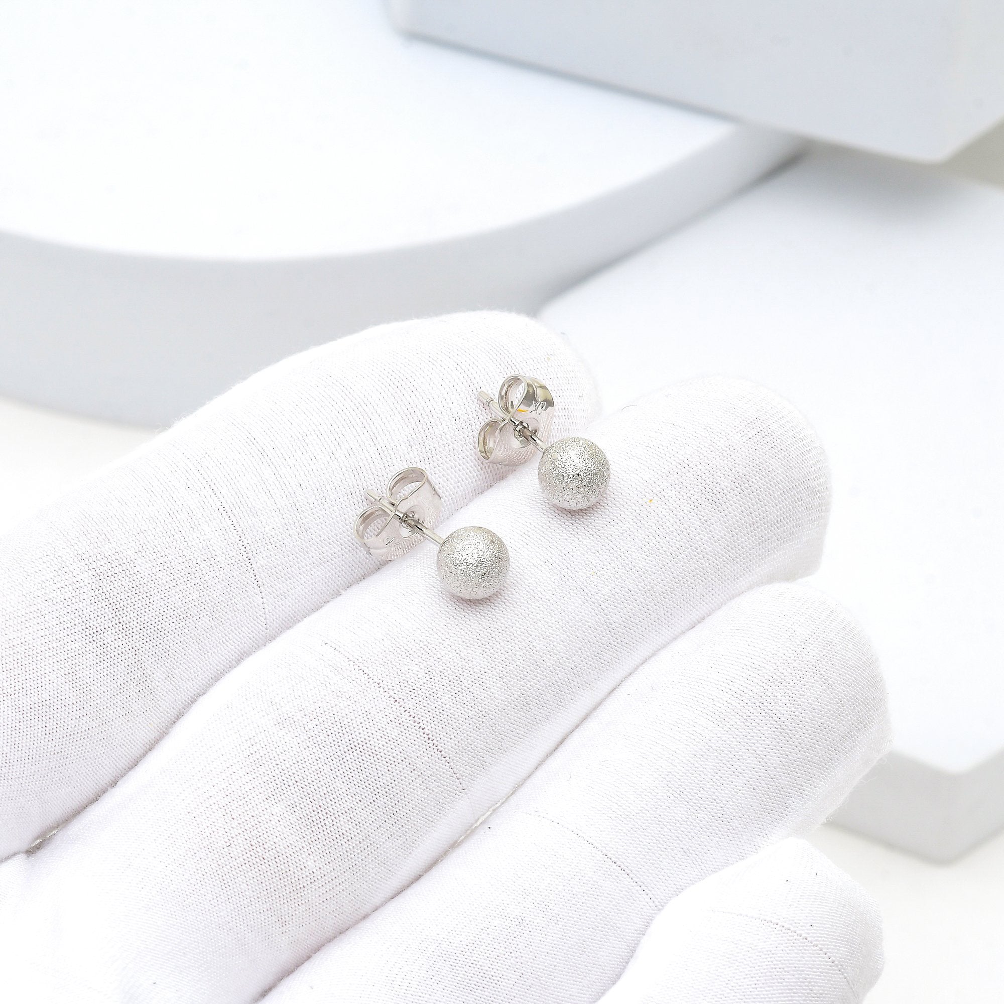 Silver-tone textured sphere stud earrings