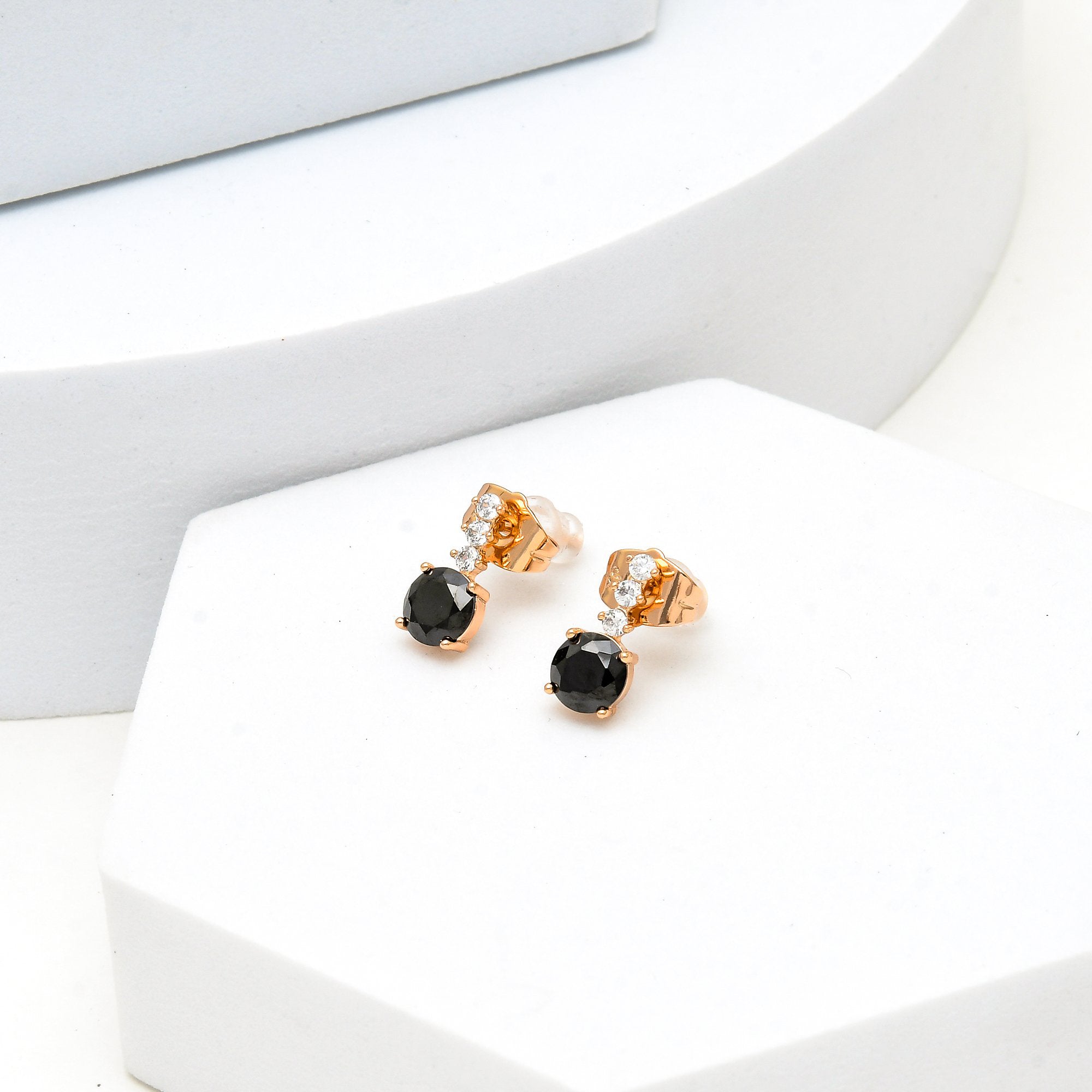 Black Stone Rose Gold Stud Earrings