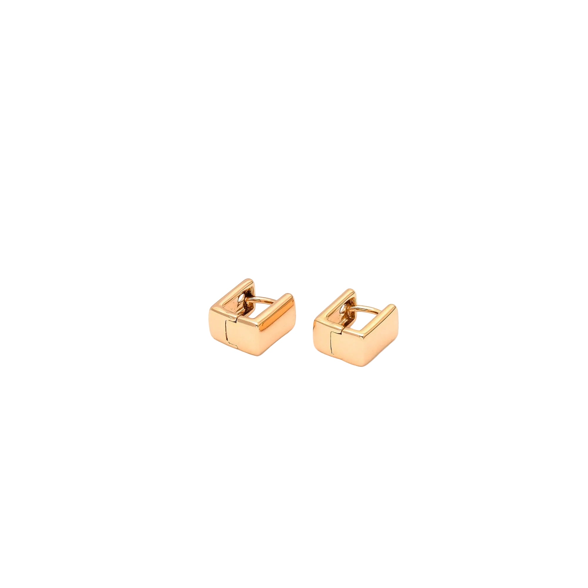 Geometric stainless steel huggie earrings with polished rose gold tone finish