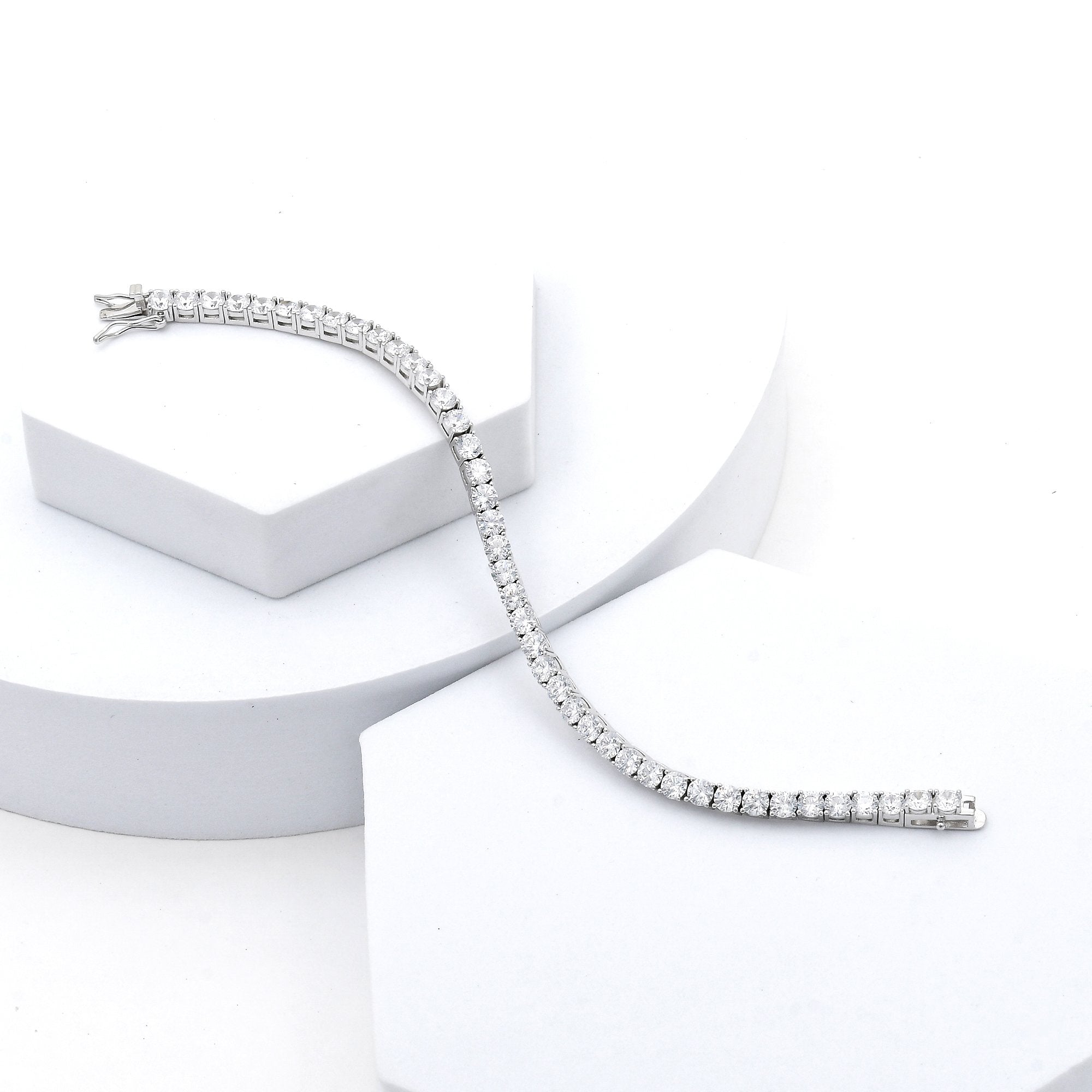     Minimal silver tennis bracelet with high-shine CZ line design