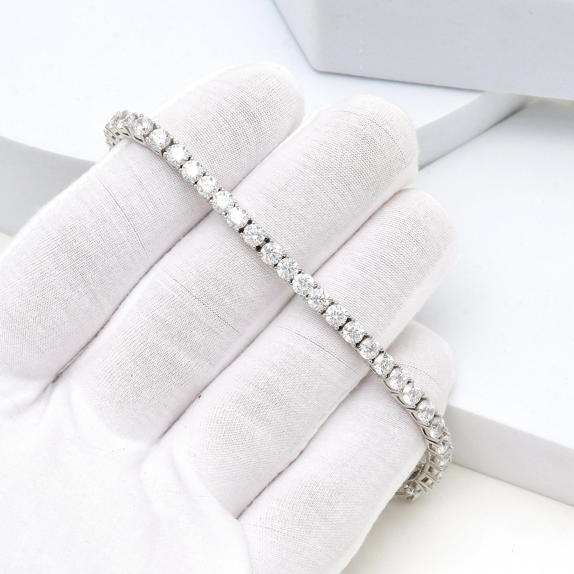     Close-up of elegant sterling silver tennis bracelet for everyday wear