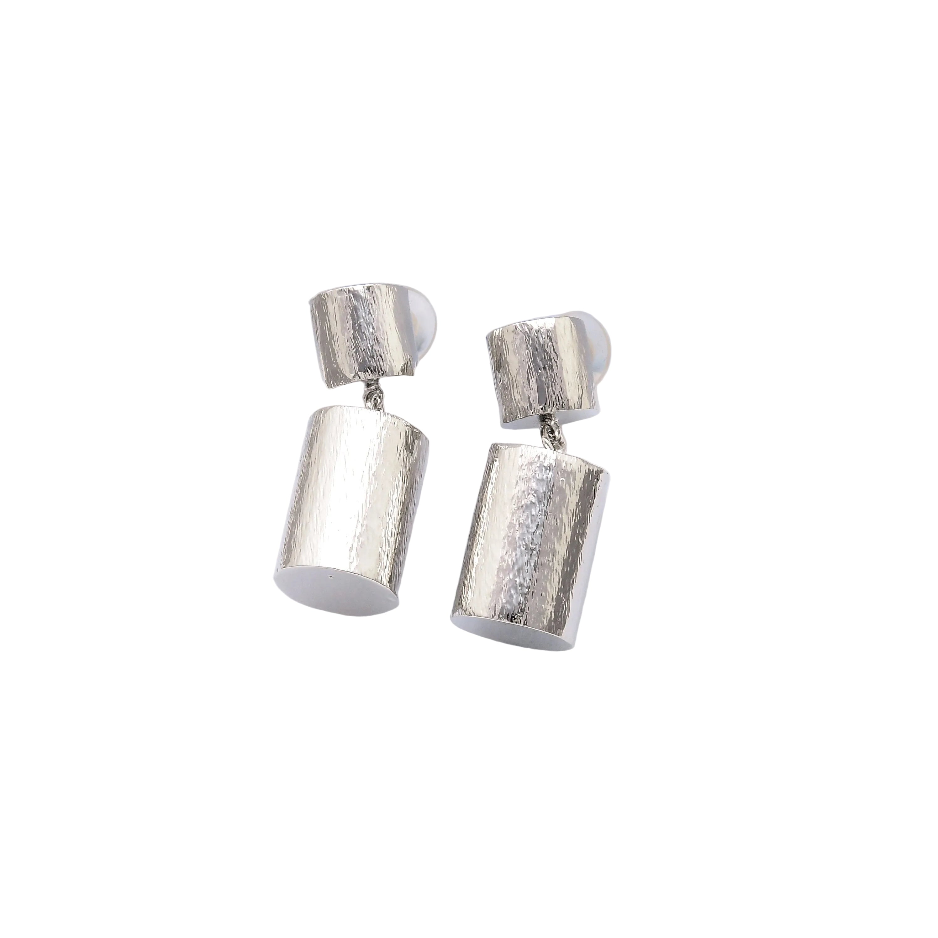 Silver Statement Drop Earrings | Textured Geometric Dangle Earrings for Women