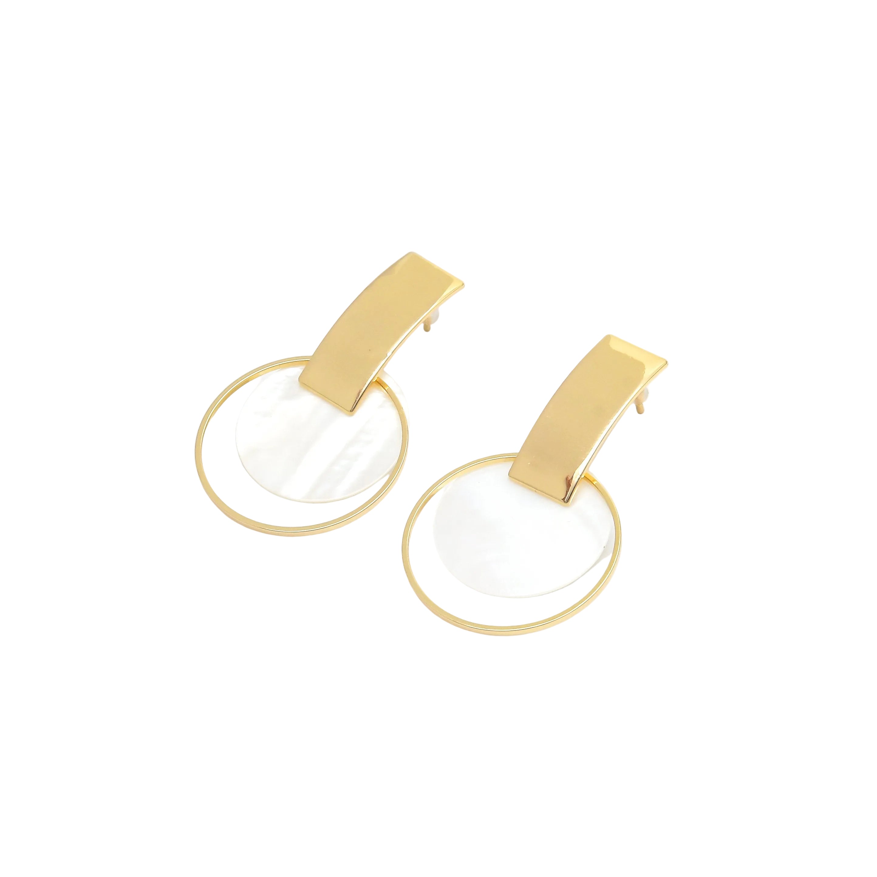 Gold Geometric Shell Drop Earrings