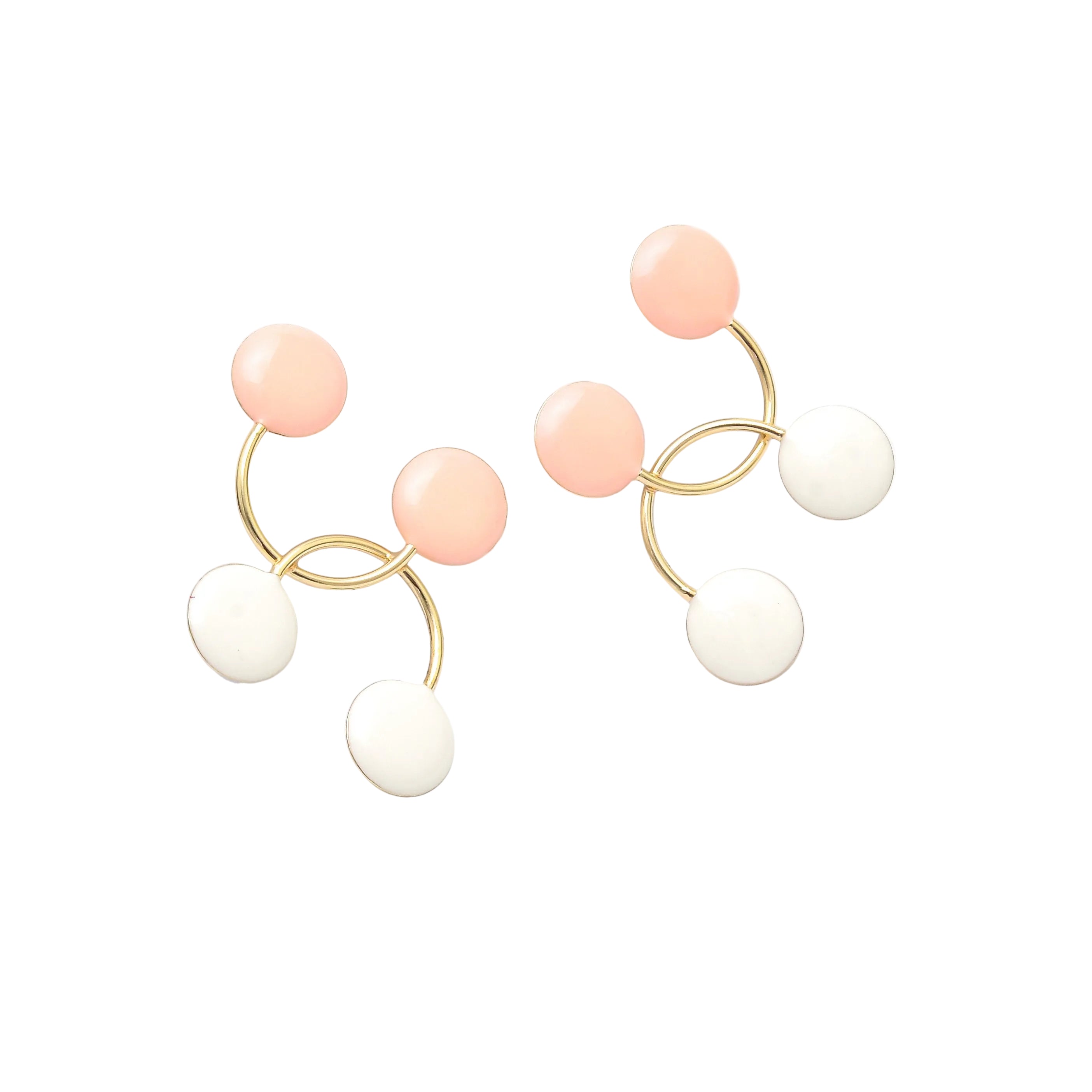Pink and white enamel earrings crafted from premium gold tone stainless steel with a contemporary geometric design by Civaro.