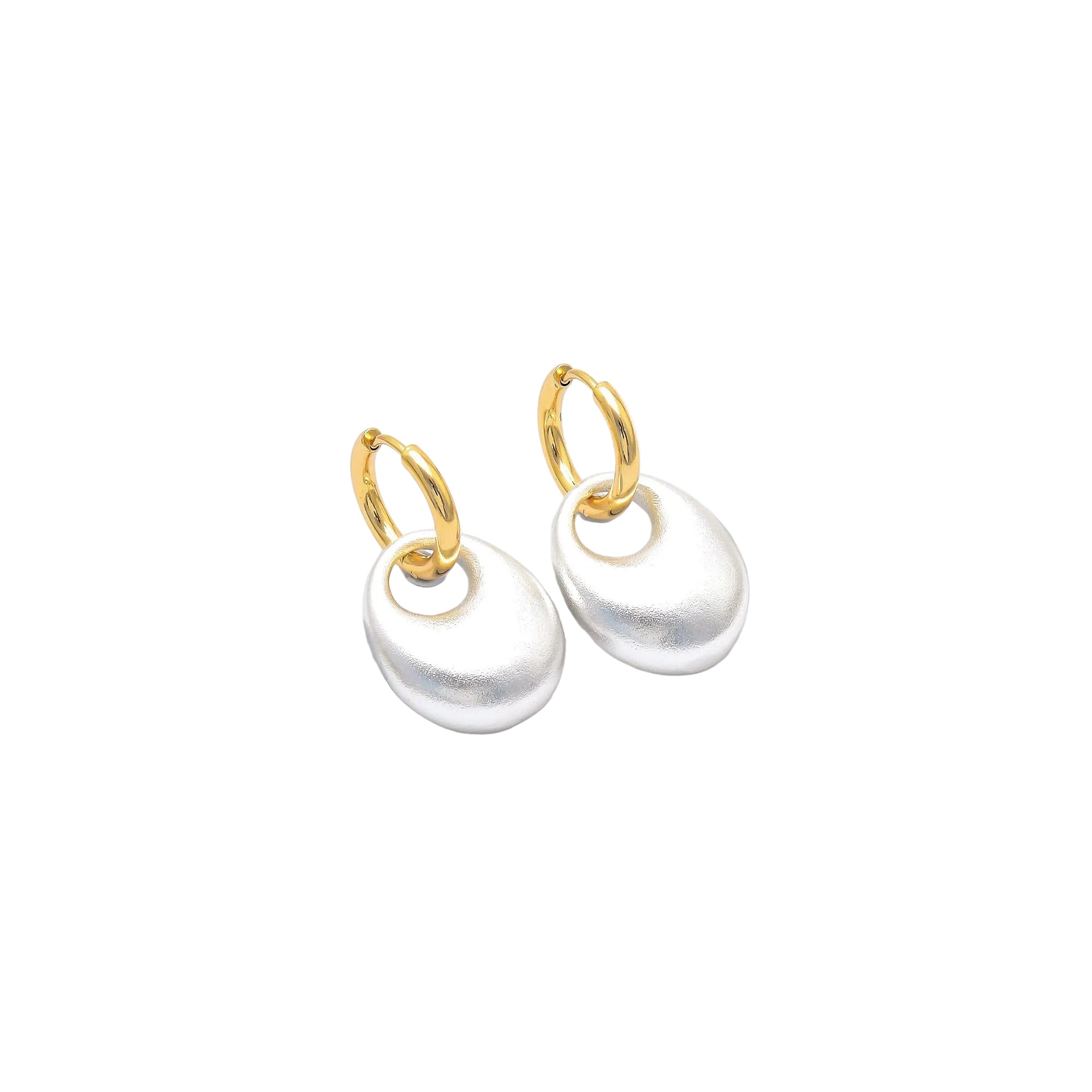 Minimal gold hoop earrings with silver statement drop by Civaro