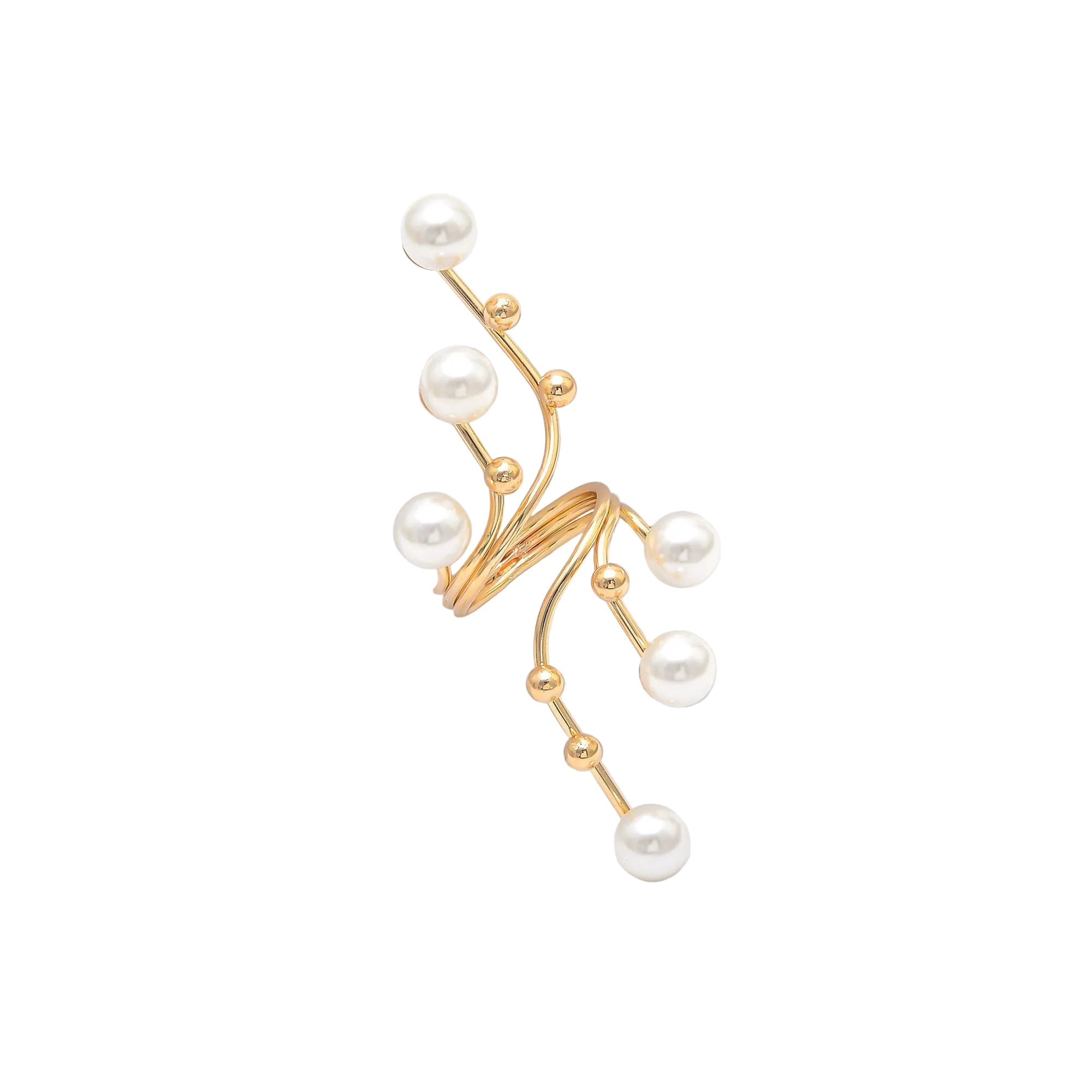 Celeste Pearl Vine gold open ring with artificial pearls on white background
