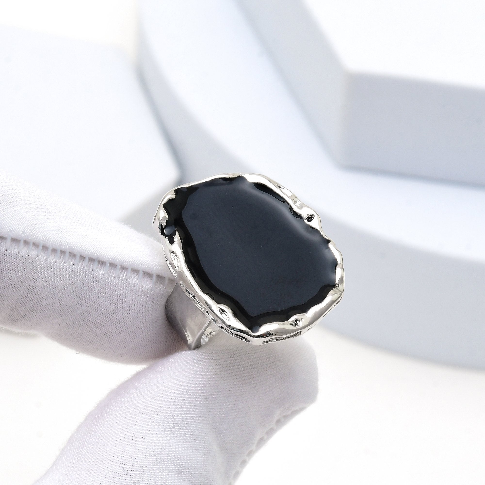 Obsidian Edge Enamel Statement Ring
