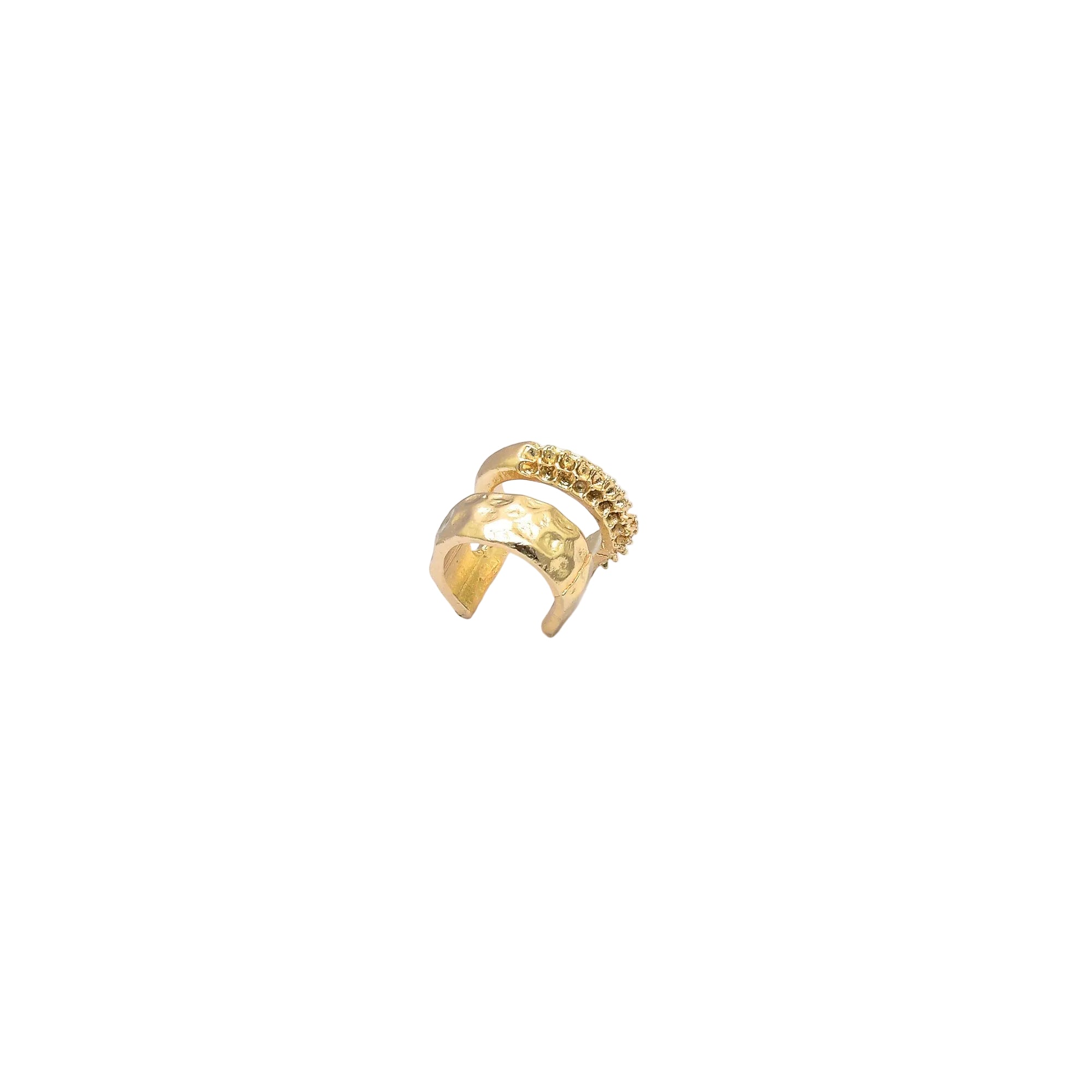 Gold hammered ear cuff with adjustable double band design.