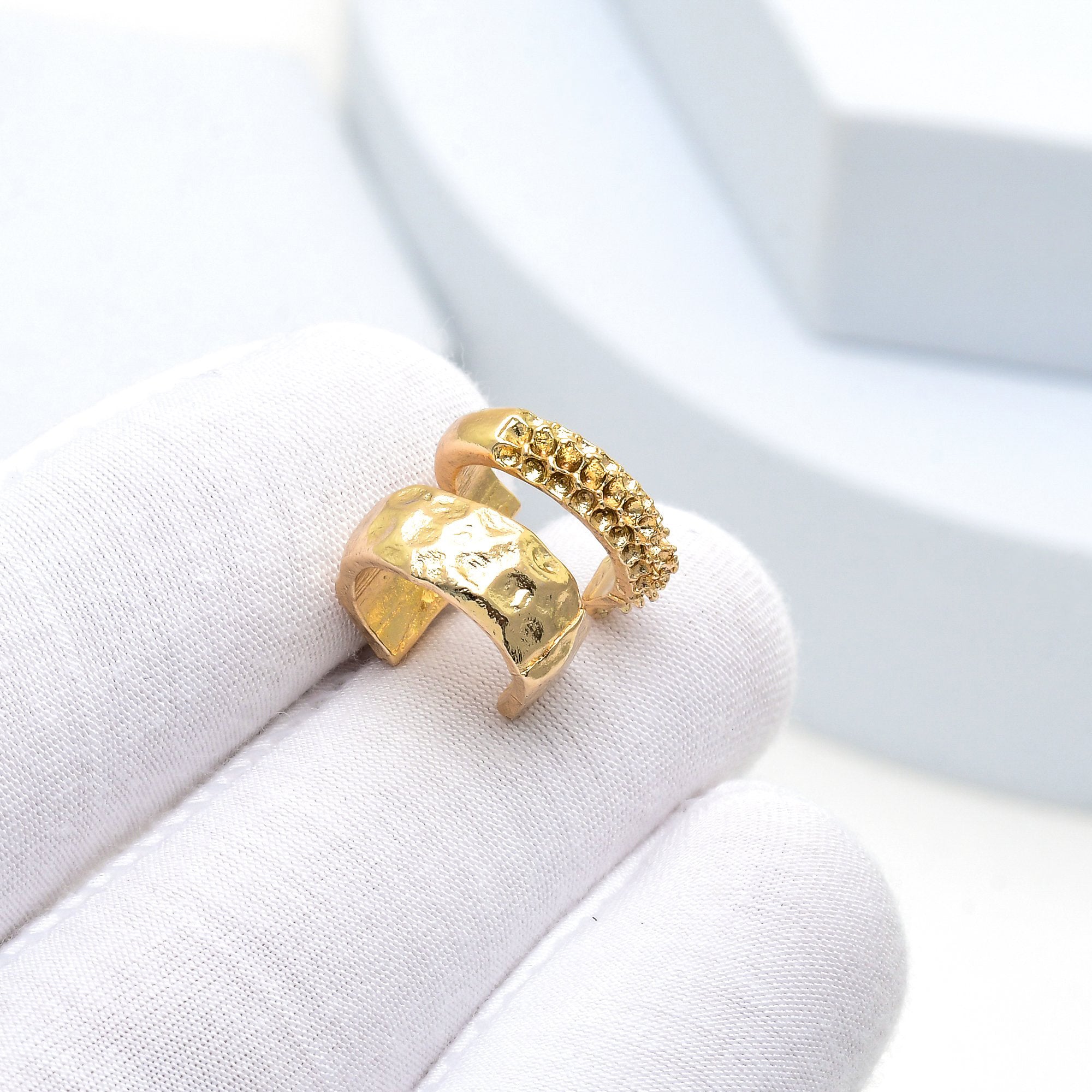 Modern gold ear cuff for single ear stack styling by Civaro
