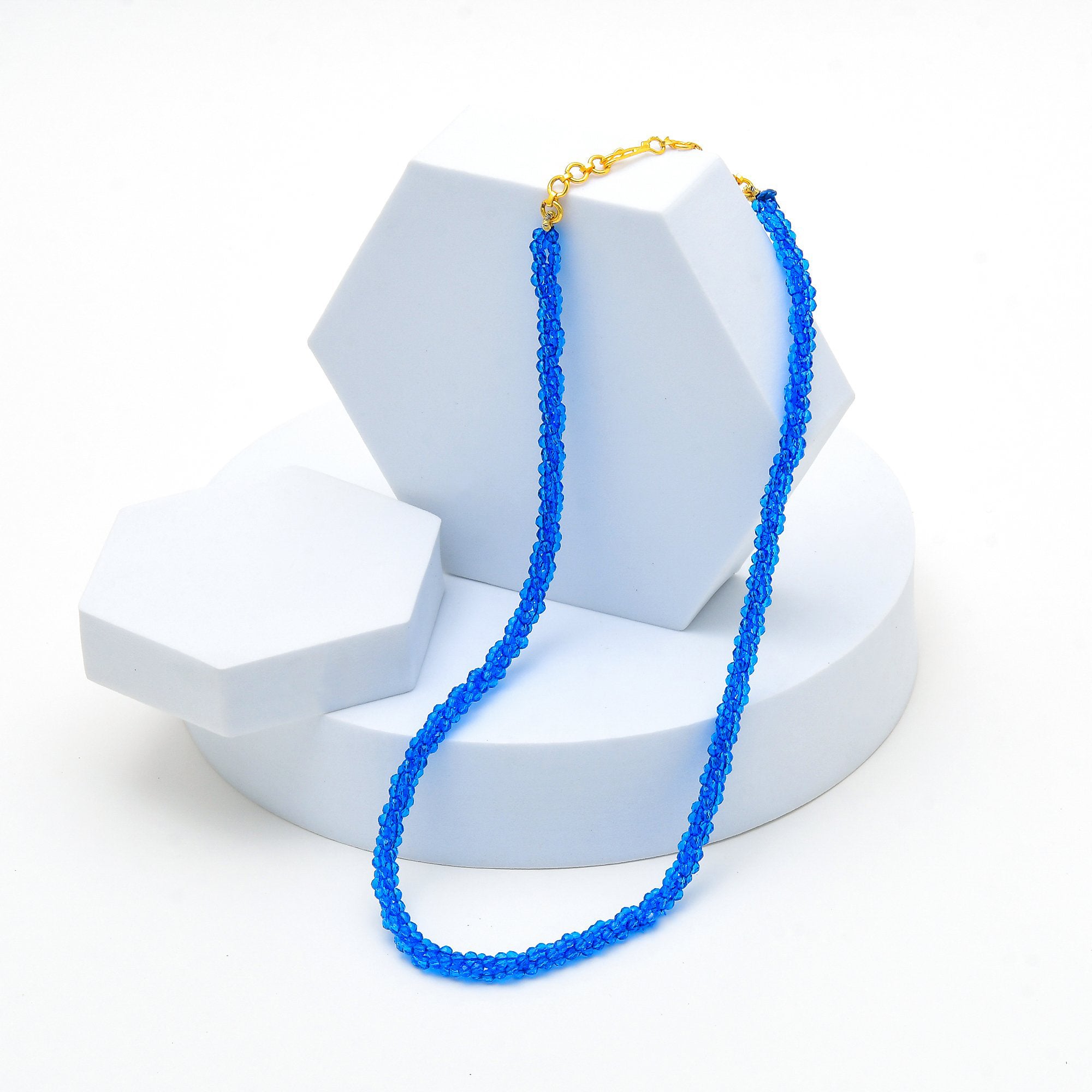 Minimal stainless steel chain necklace with blue crystal accents by Civaro
