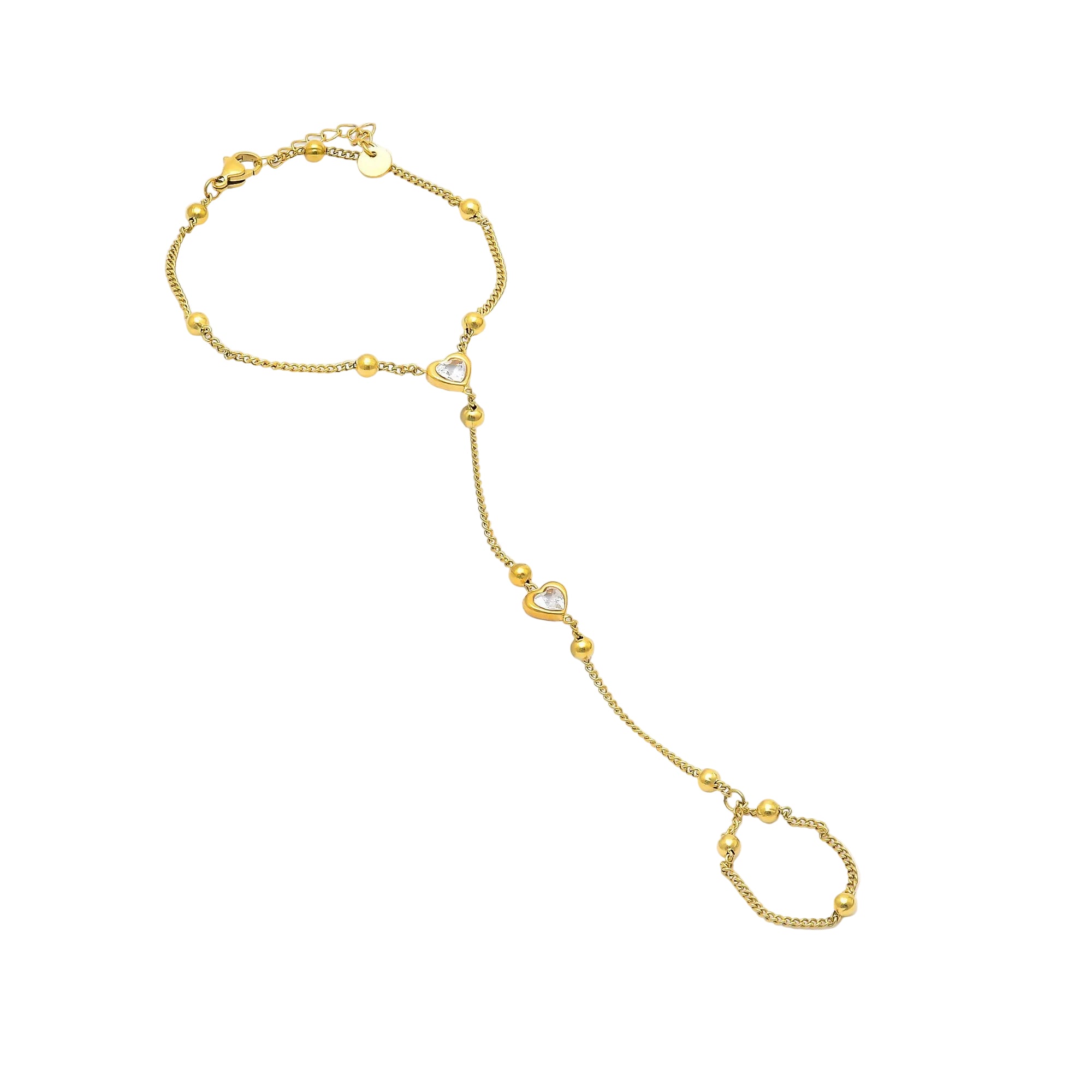 18K gold plated stainless steel heart hand chain bracelet with zircon details by civaro