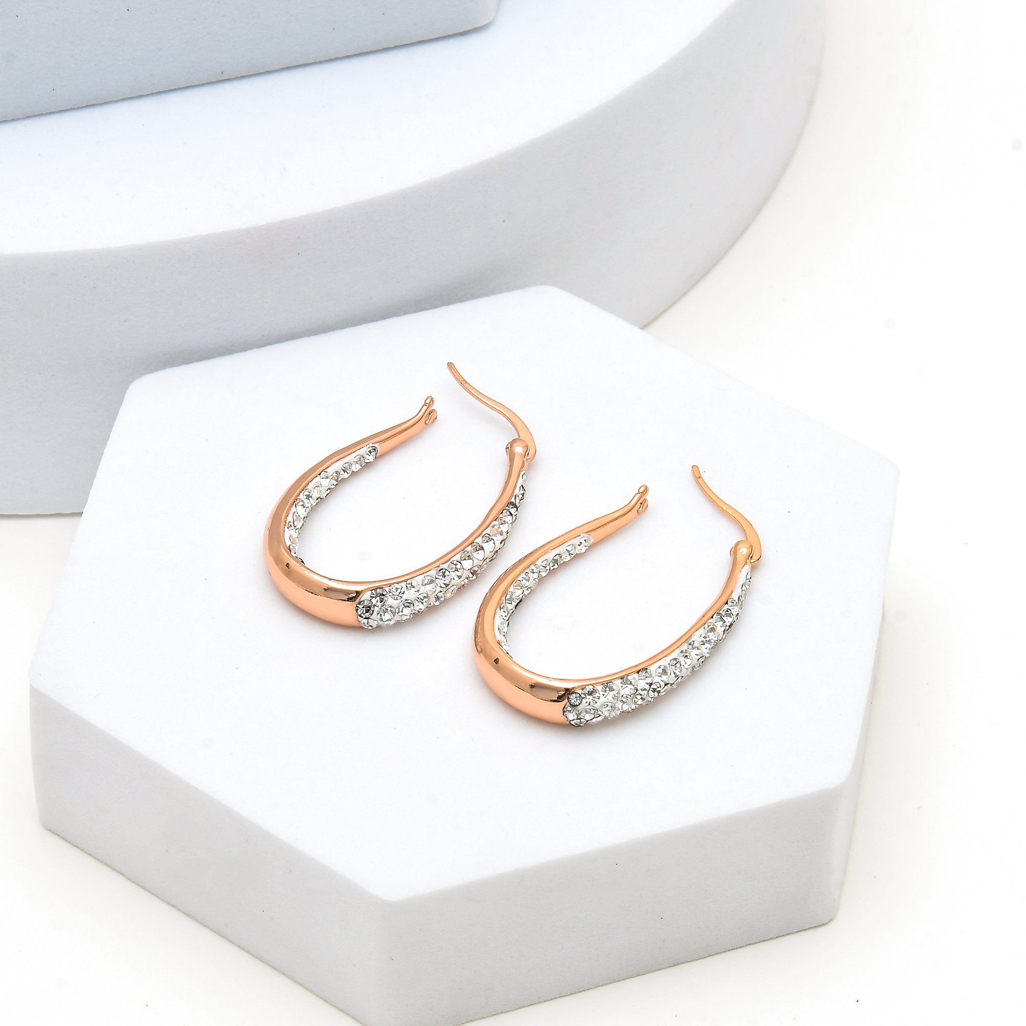 Aurora crystal hoop earrings in rose gold finish