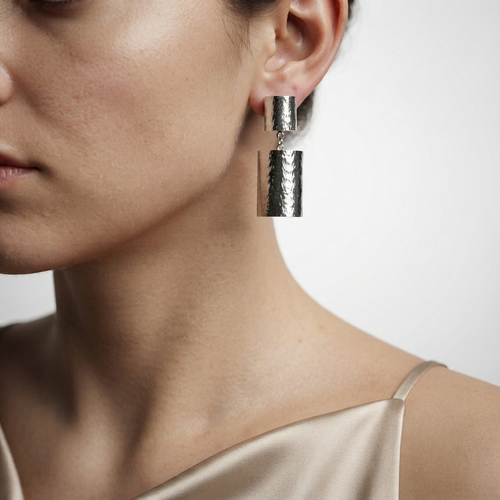 Silver Statement Drop Earrings | Textured Geometric Dangle Earrings for Women