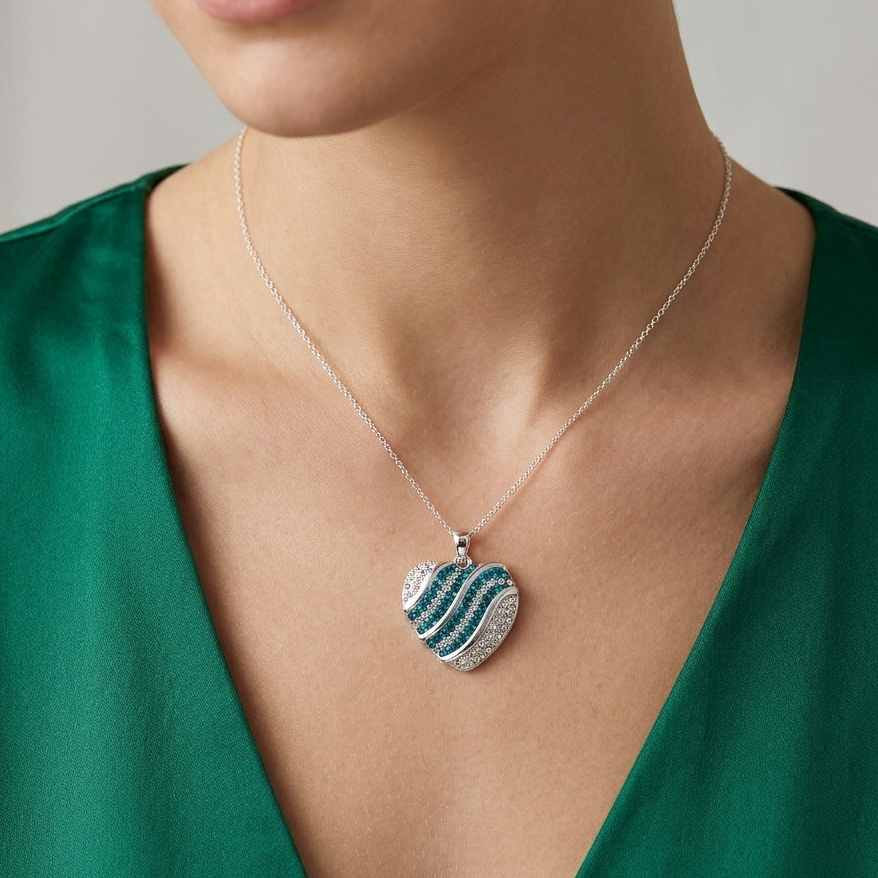 Teal Wave Heart Necklace