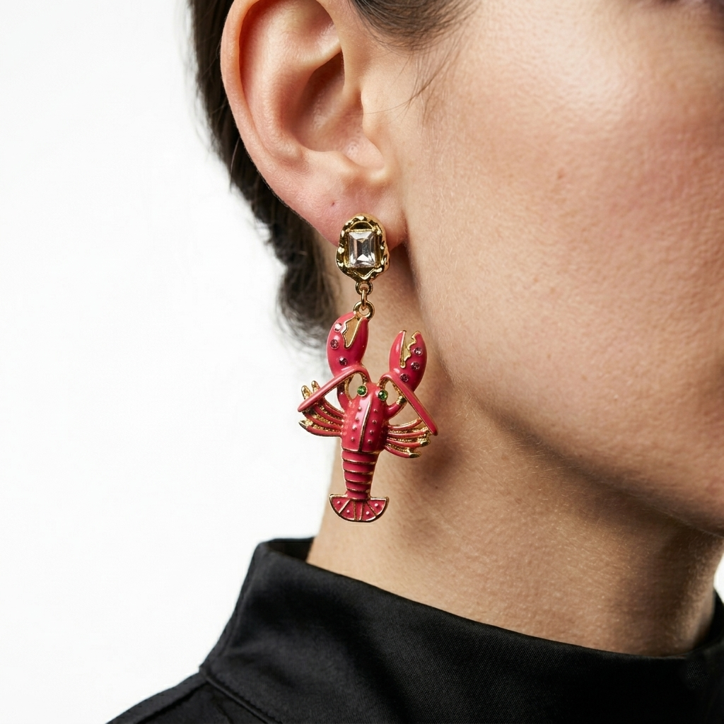 Pink Lobster Earring
