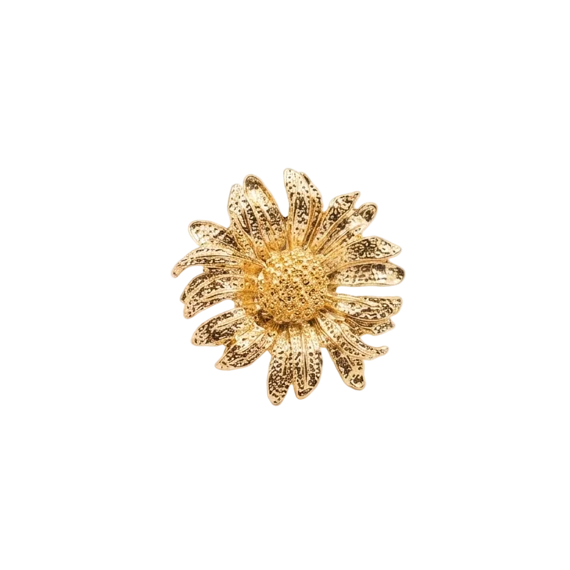 Gold sunflower statement adjustable ring featuring an oversized sculptural floral design with textured detailing.