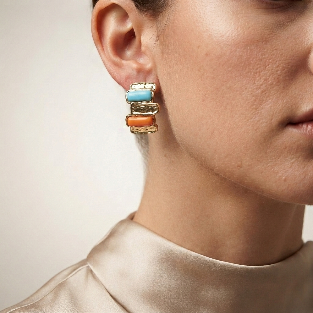     Handcrafted geometric stud earrings made with premium 304 stainless steel.