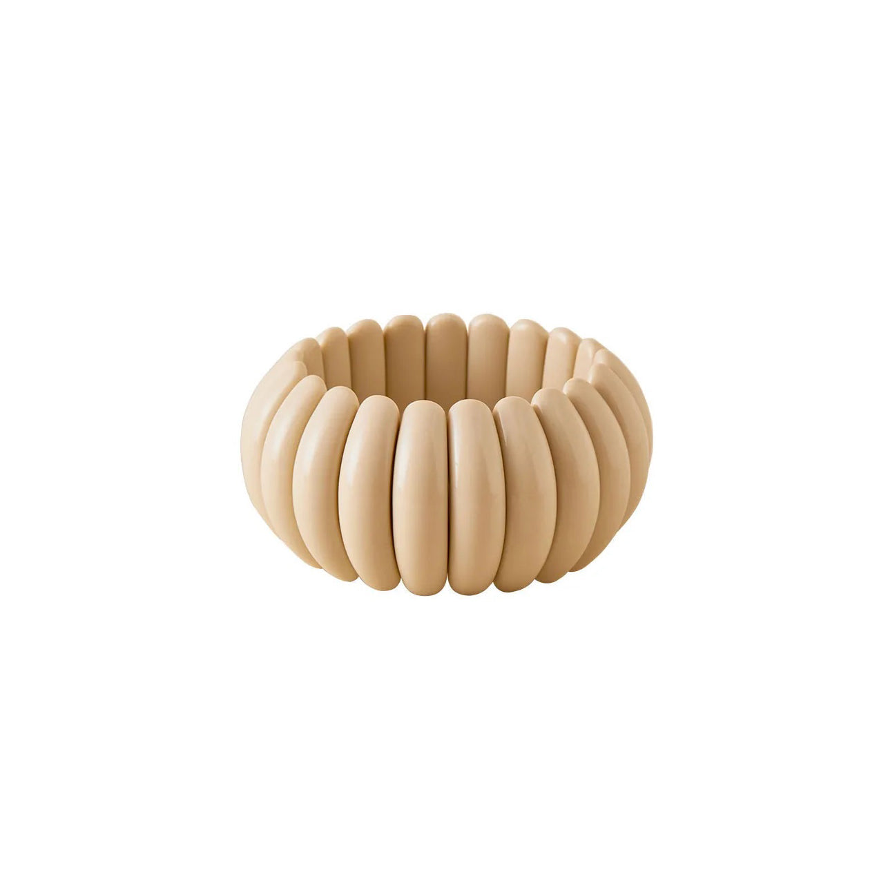 Beige ribbed acrylic stretch bracelet with modern rounded design by Civaro