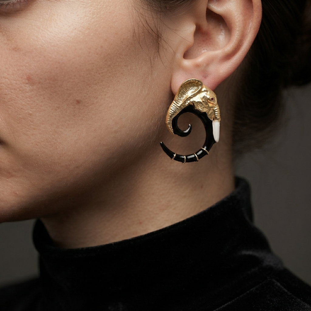 Artistic elephant drop earrings with titanium steel posts for women by civaro