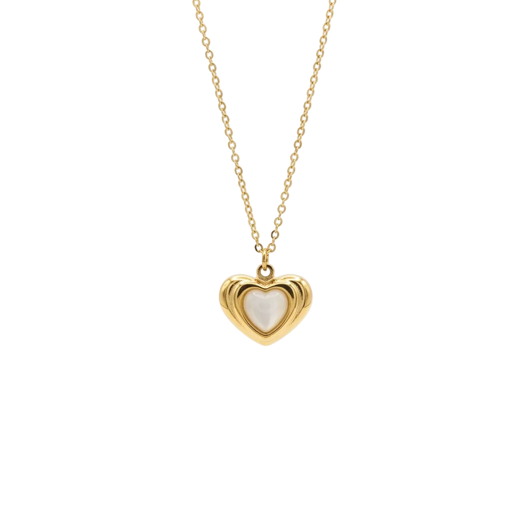 Dimensional Heart Pendant in gold-tone stainless steel, featuring a unique, multi-layered silhouette