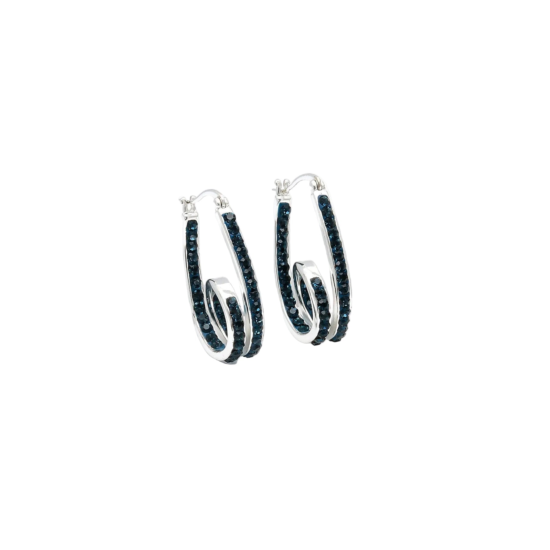 Midnight blue crystal double hoop earrings with layered design