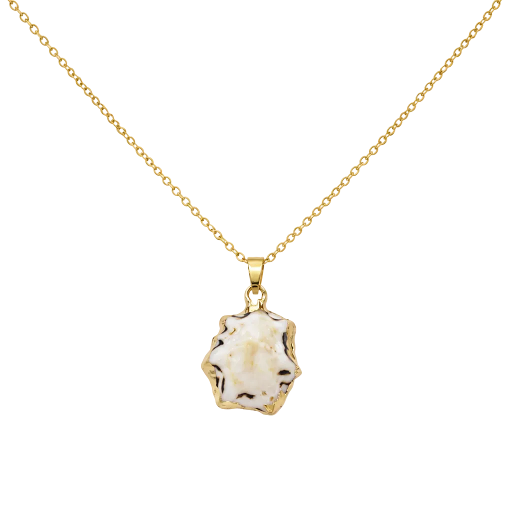 Minimal stainless steel star shell pendant necklace with textured charm