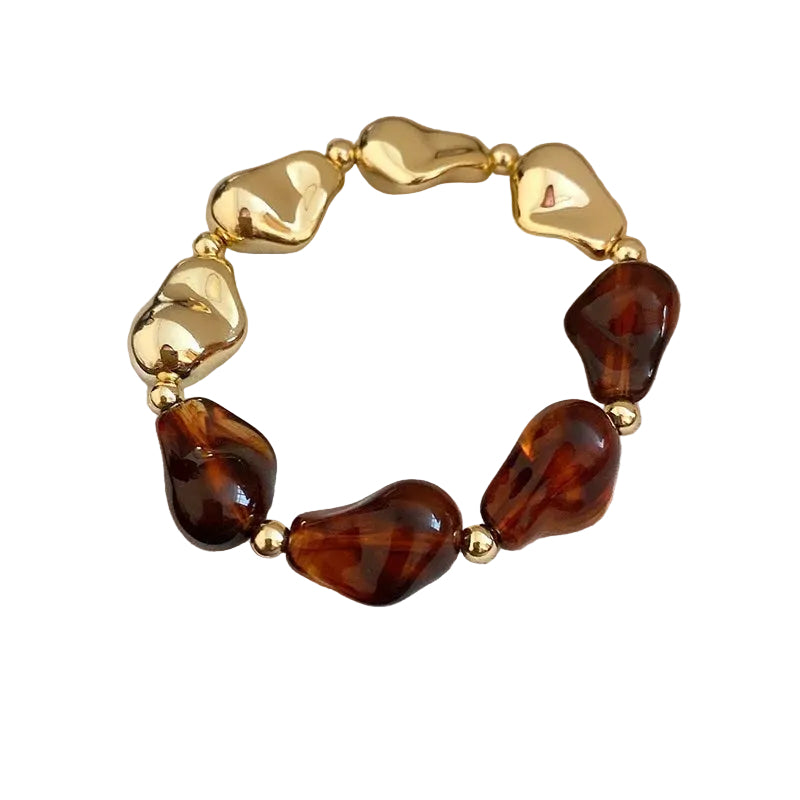 Chunky geometric acrylic bead bracelet with gold accents in brown and orange colour variant by civaro