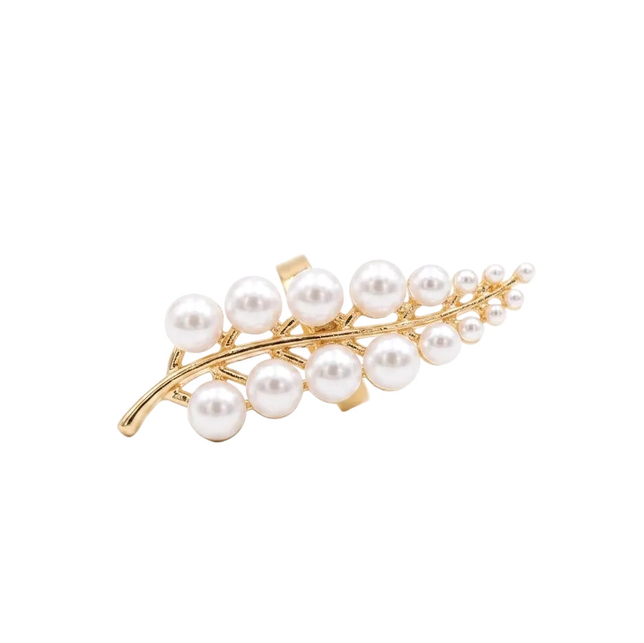 Pearl Branch Adjustable Statement Ring in gold featuring elegant faux pearls and a sculptural botanical design.