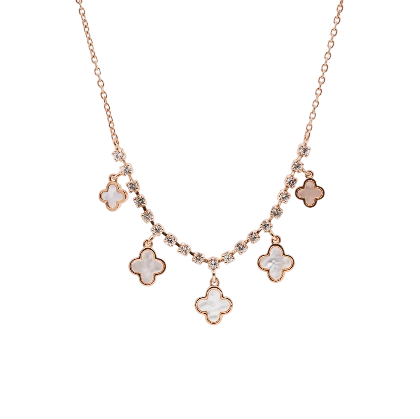 Rose gold clover necklace with sparkling stone detailing