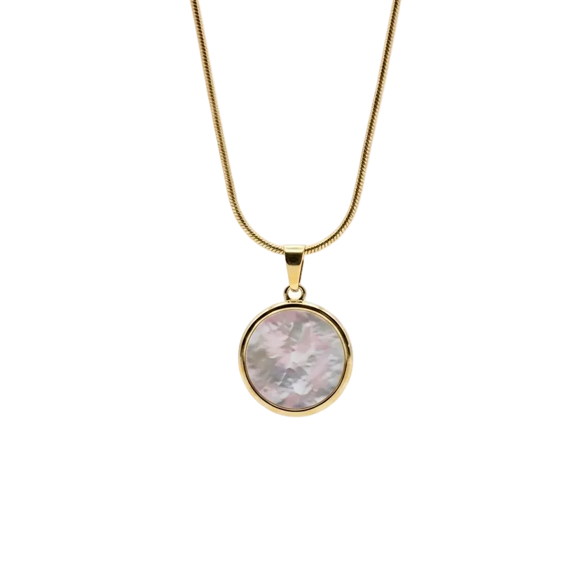 Round disc pendant necklace with gold tone finish