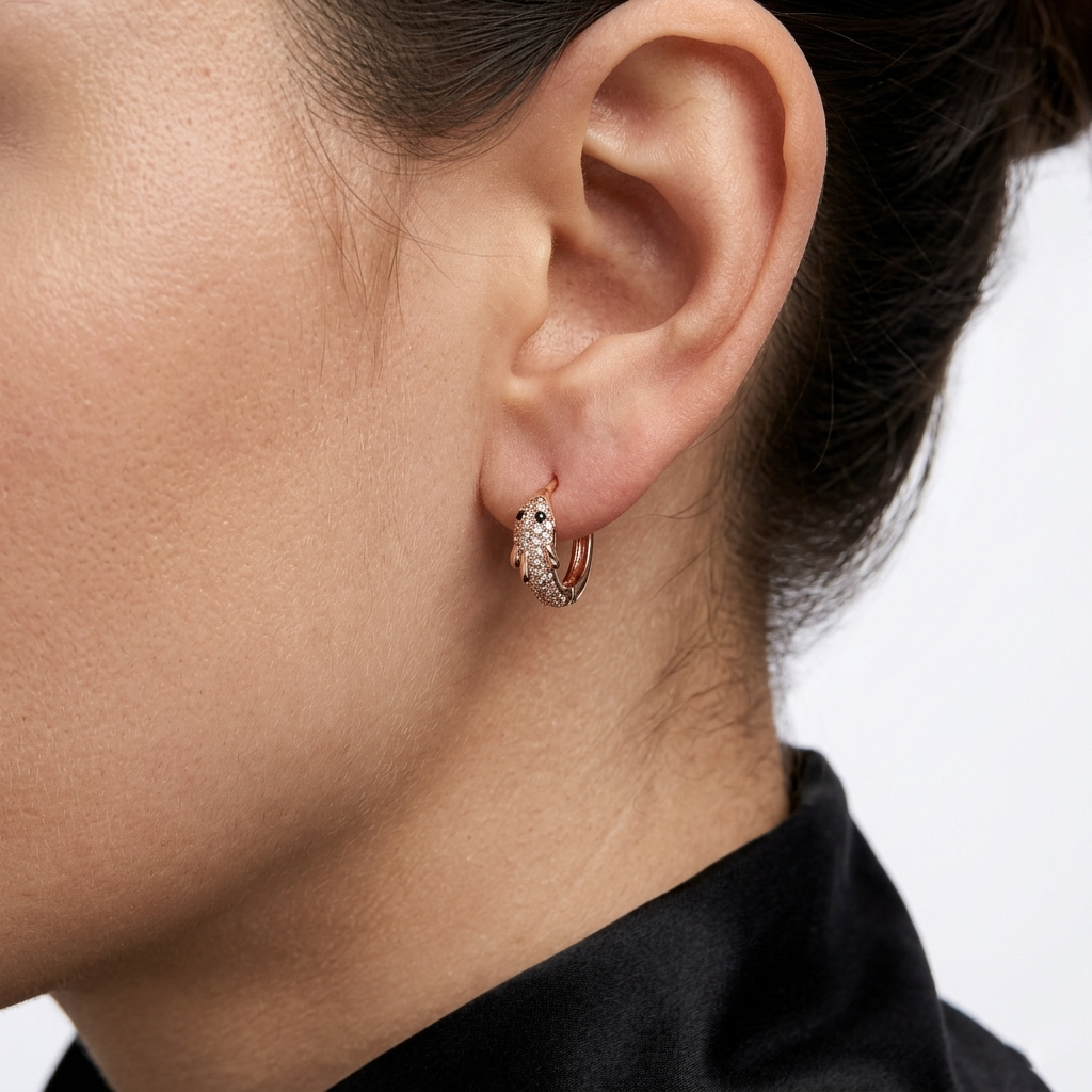 Small lightweight hypoallergenic hoop earrings with warm metallic finish