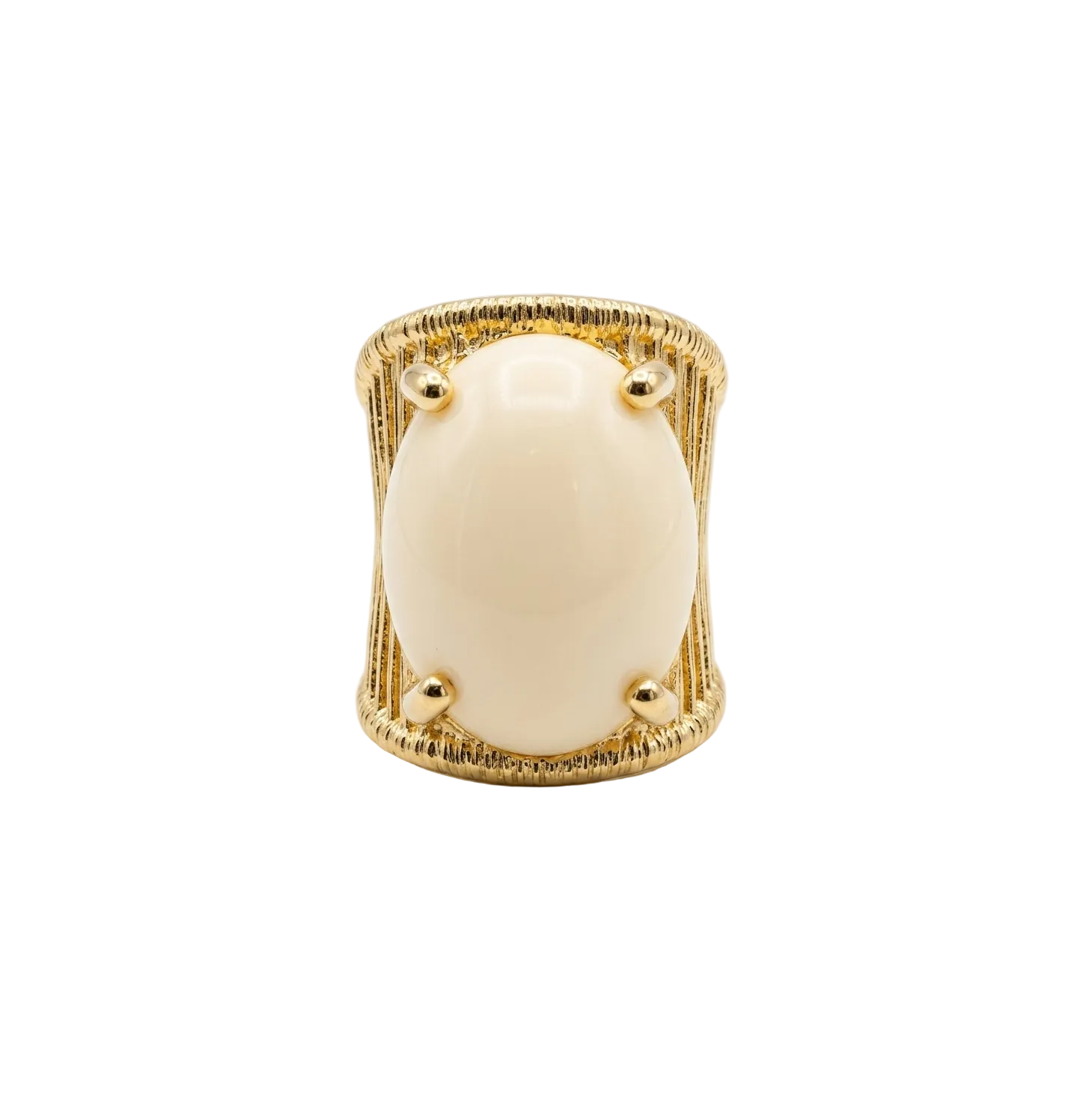 Adjustable gold geometric oval stone statement ring for women by Civaro